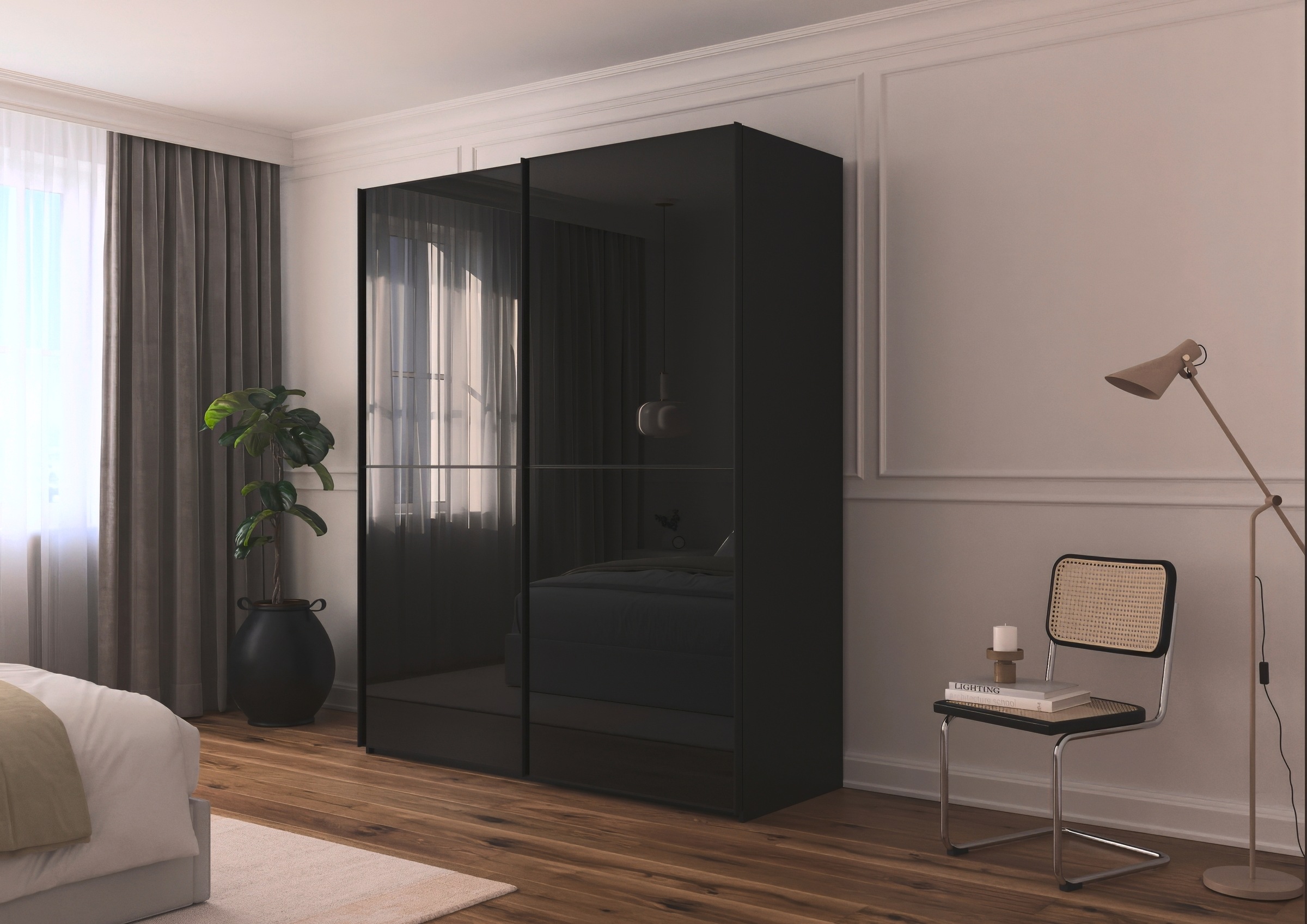 rauch Schwebetürenschrank »Kleiderschrank Schrank Garderobe Schlafzimmerschrank SCALE-DUO«, edle zweigeteilte Türen Glas-Front mit 3 Zierleisten MADE IN GERMANY