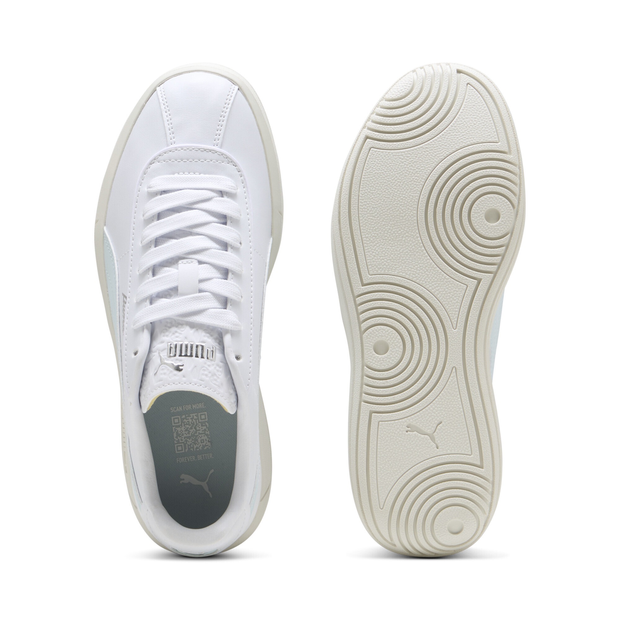 Sneaker PUMA "Puma Club Klassika SL Sneakers Damen", Damen, Gr. 38,5, weiß sea glass silber blau metallic, Obermaterial: Textil, Synthetik; Futter: Textil, Synthetik; Innensohle: Textil; Laufsohle: Gummi, Schuhe Sneaker 3