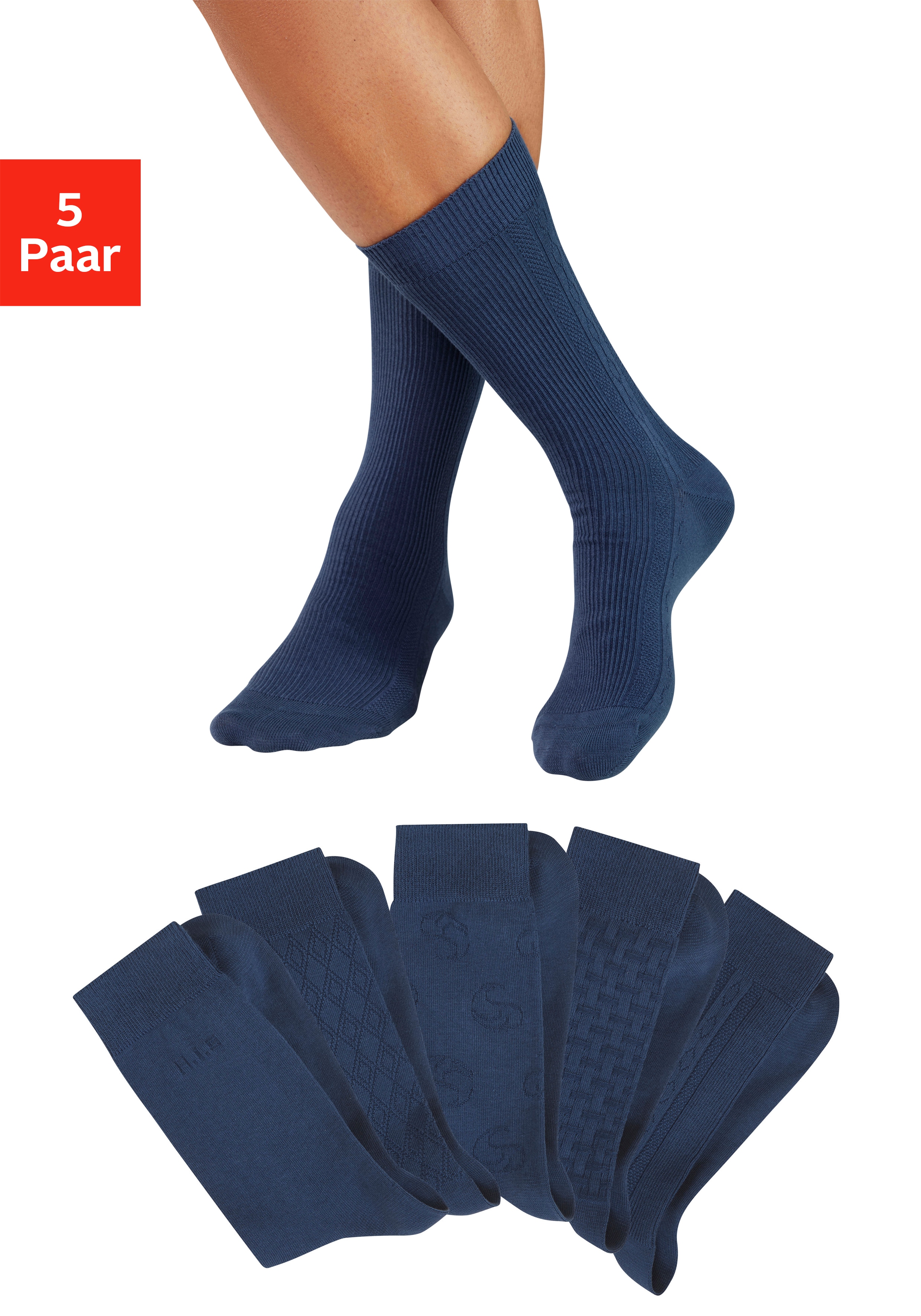 H.I.S Businesssocken "Klassische Herren, Männersocken, unifarben, ohne drückende Naht" Packung, Anzugsocken, 5 Paar tlg. mit dezent eingestrickten Designs