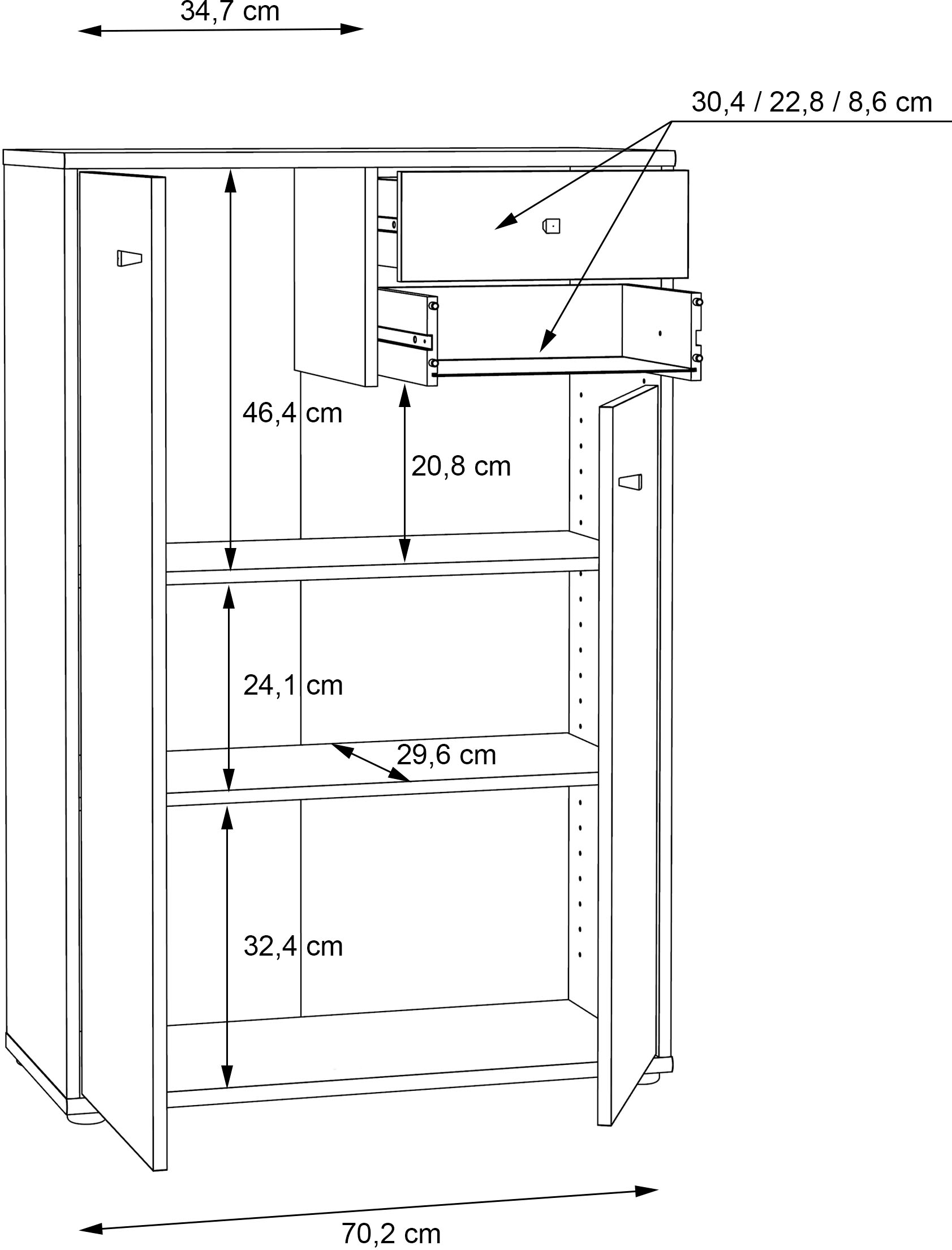FORTE Kommode »Tempra, Kommode, 2 Türen, 2 Schubkästen, viel Stauraum« Breite 73,7 cm