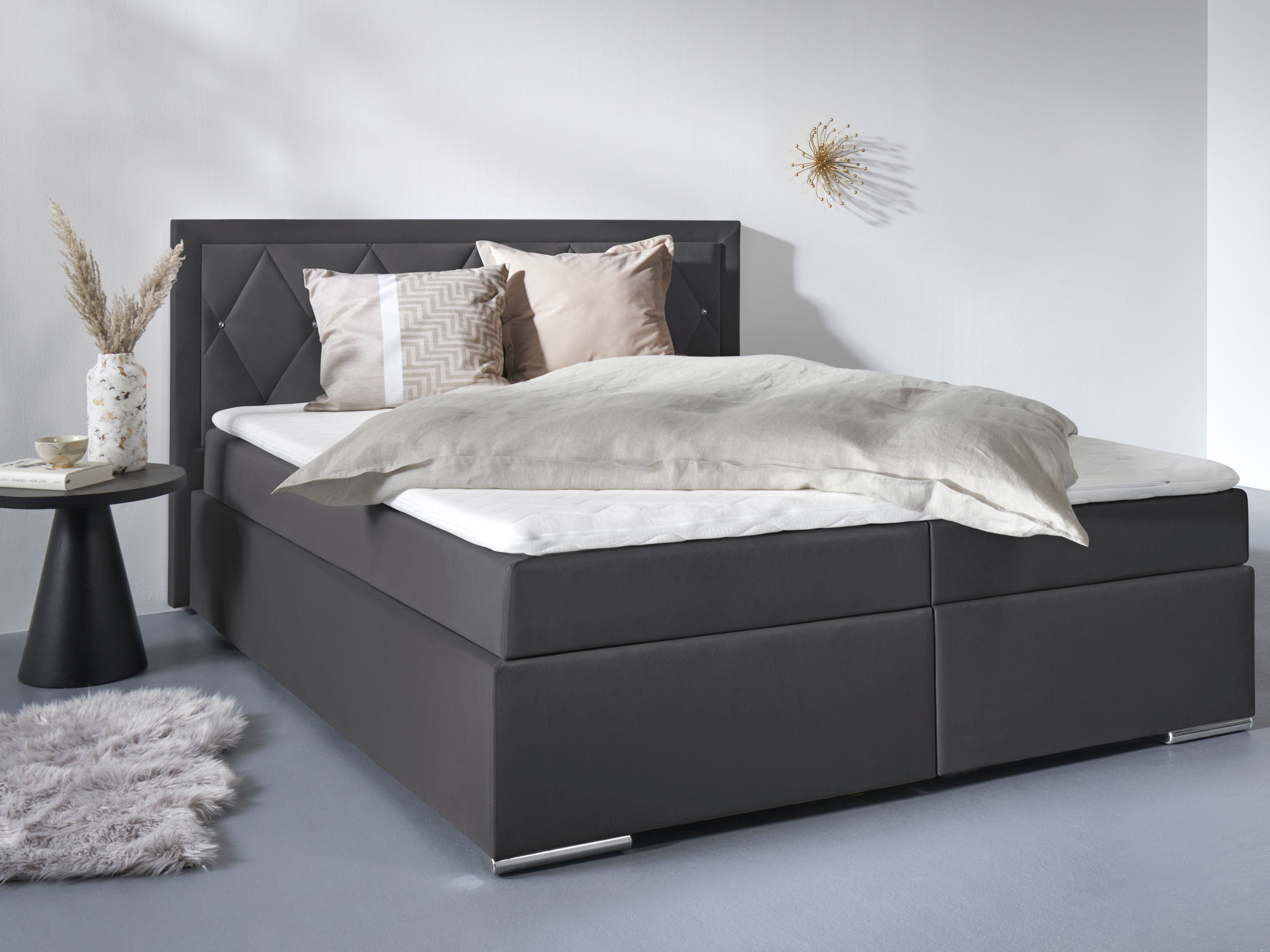 Home affaire Boxbett "ALFIE, Polsterbett wahlweise mit Bettkasten, Samtvelours-Bezug" mit Bonnell-oder Taschenfederkernmatratze H2,H3, H4, 120/140/180x200cm