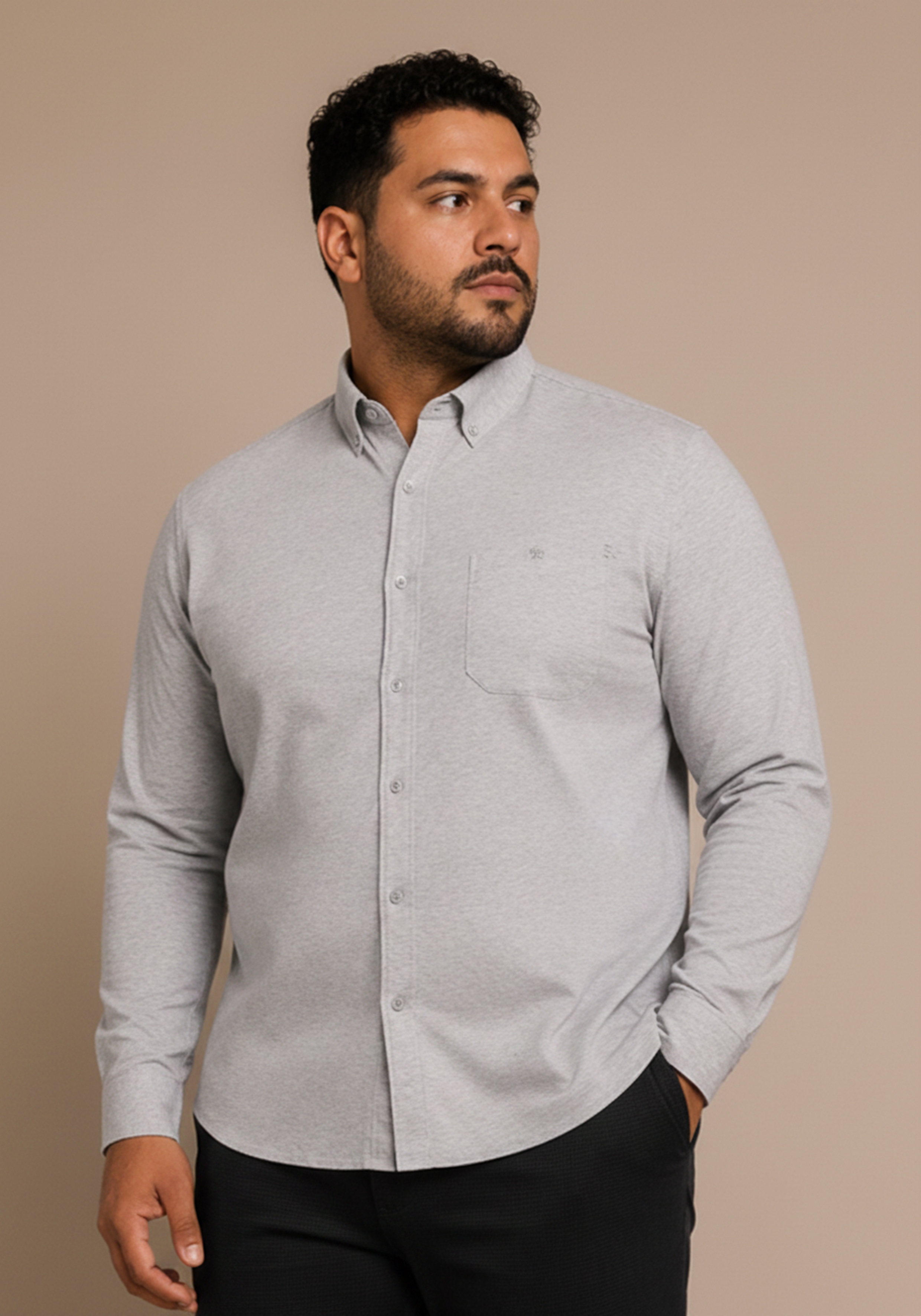 Mans World Plus Langarmhemd Regular Fit, mit normalem Hemdkragen, aus Baumwoll-Jersey