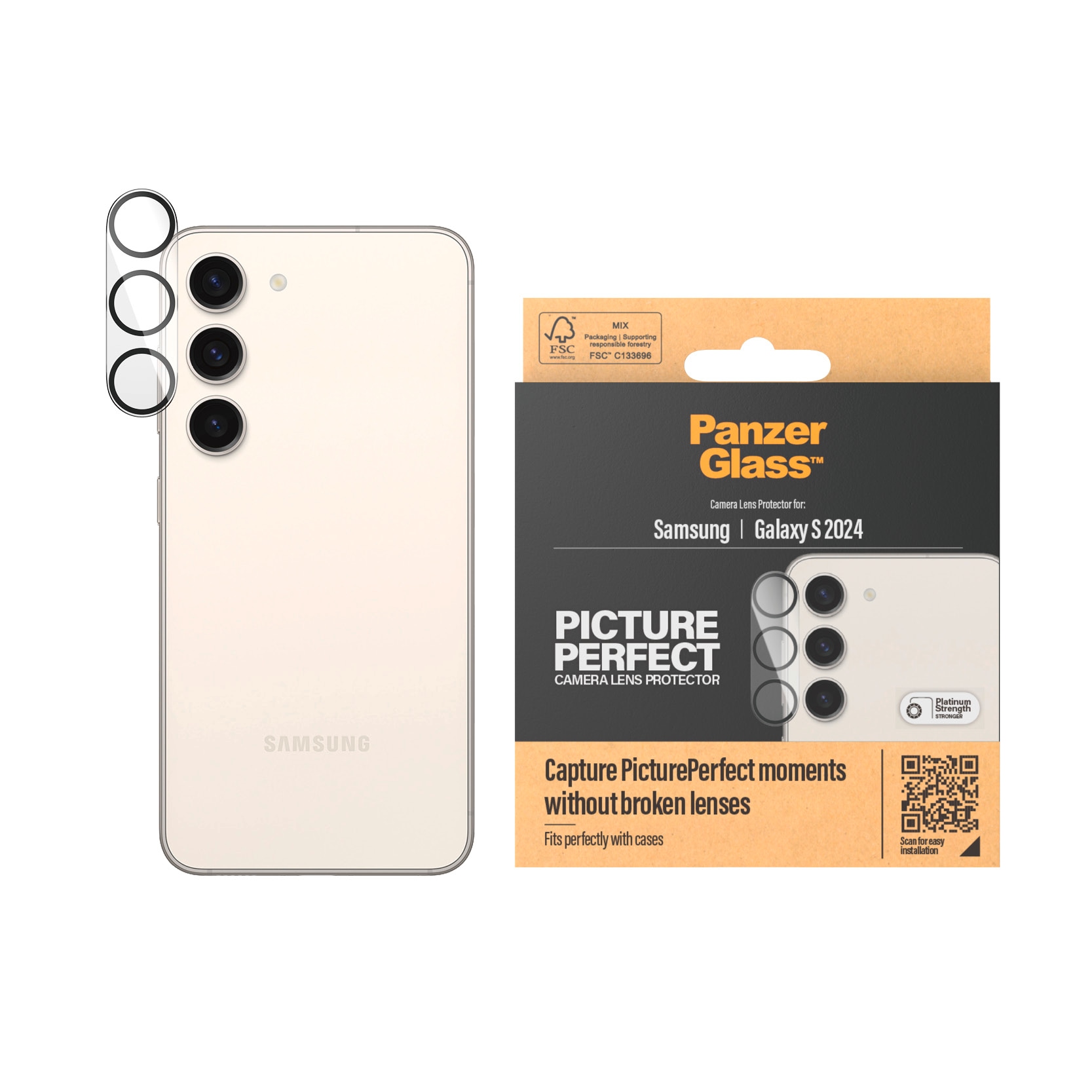 PanzerGlass Kameraschutzglas »PicturePerfect Camera Lens Protector«, für Samsung Galaxy S24, Lens Cover, stoßfest, kratzbeständig
