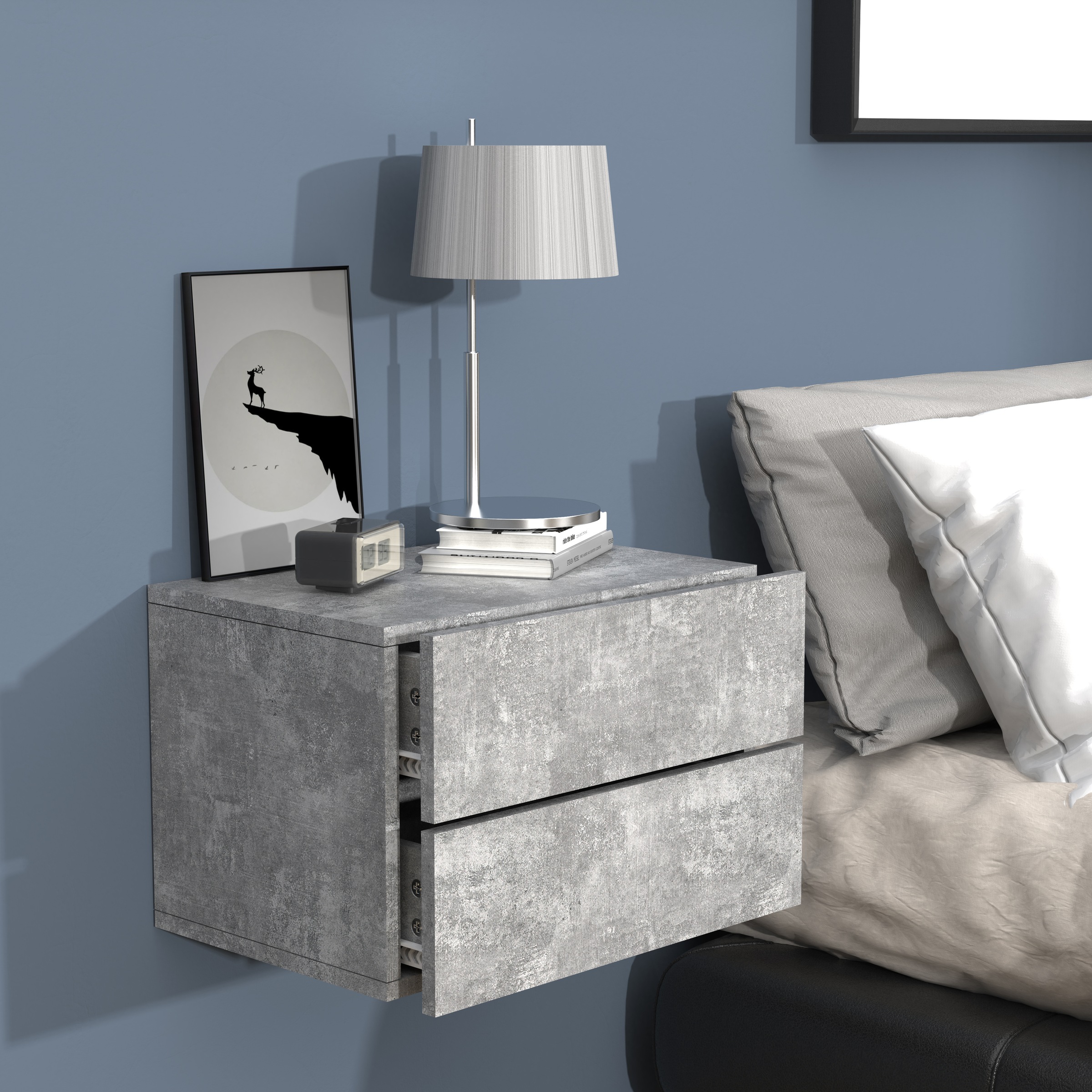 Thumbnail - VCM Nachttisch "Holz Wandschublade Wand Hänge Nachttisch Usal L45" 1 Stk. tlg.