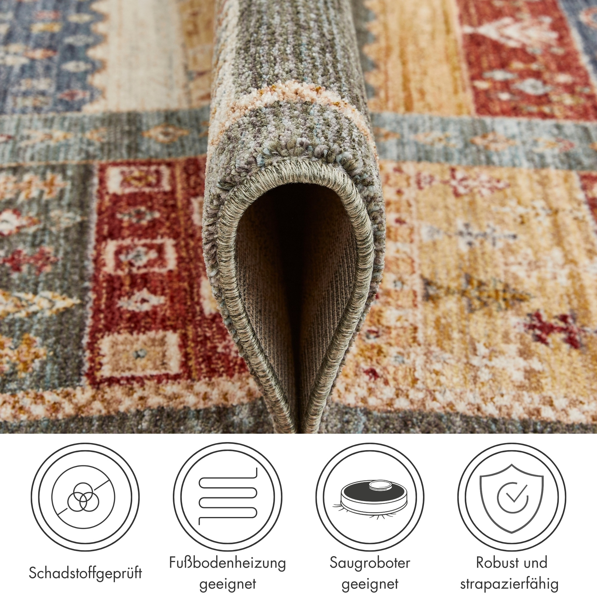 Teppich LUXOR LIVING "Rocco", grün, multi, B:60cm H:11mm L:110cm, Polyester, Teppiche, Teppich, Vintage-Look, verschiedene Designs, mit Fransen, Wohnzimmer 2