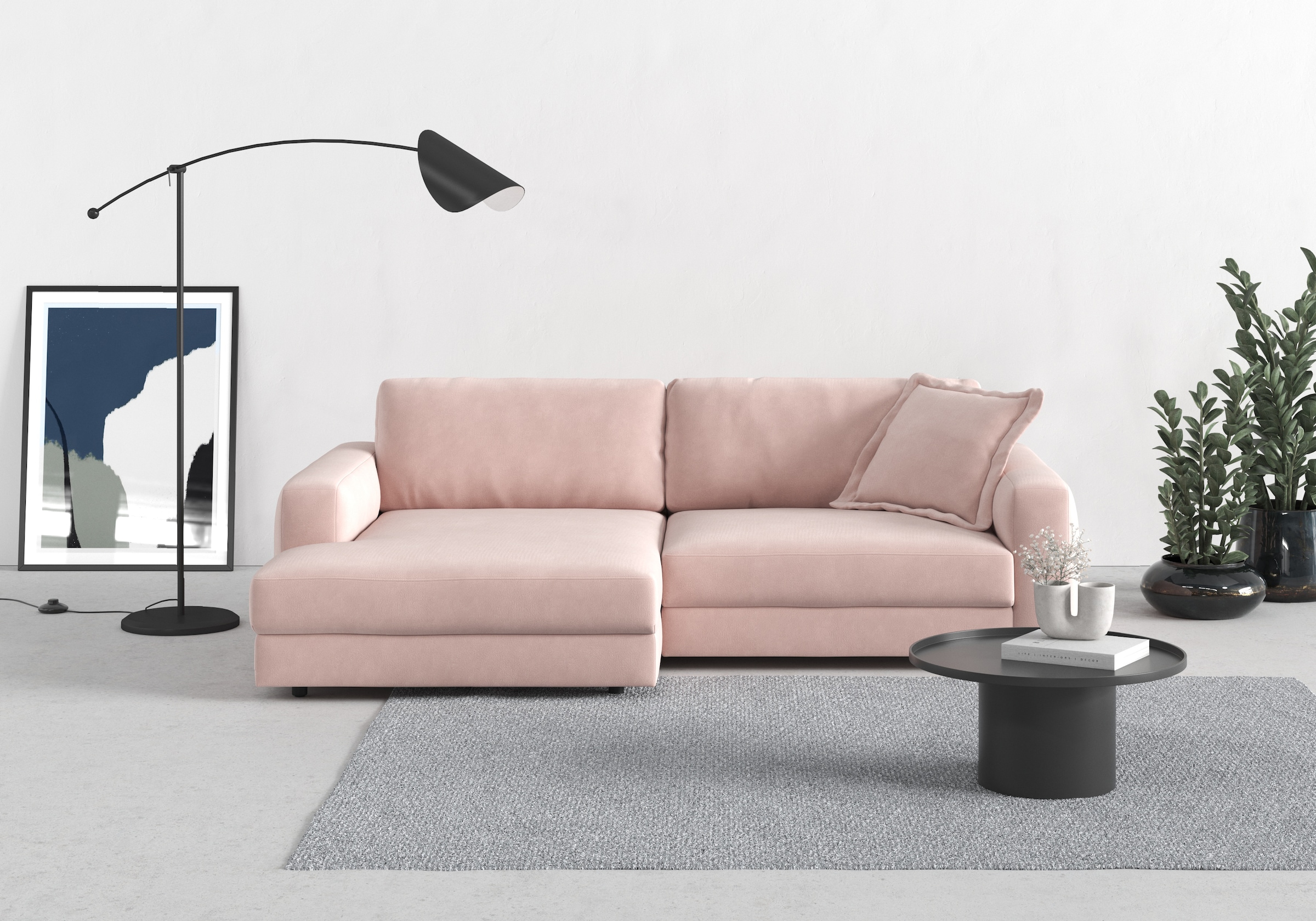 TRENDMANUFAKTUR Ecksofa "Bourbon, Mega Designsofa mit tollem Sitzkomfort, Breite 250cm, L-Form" extra tiefe Sitzfläche, wahlweise mit Sitztiefenverstellung
