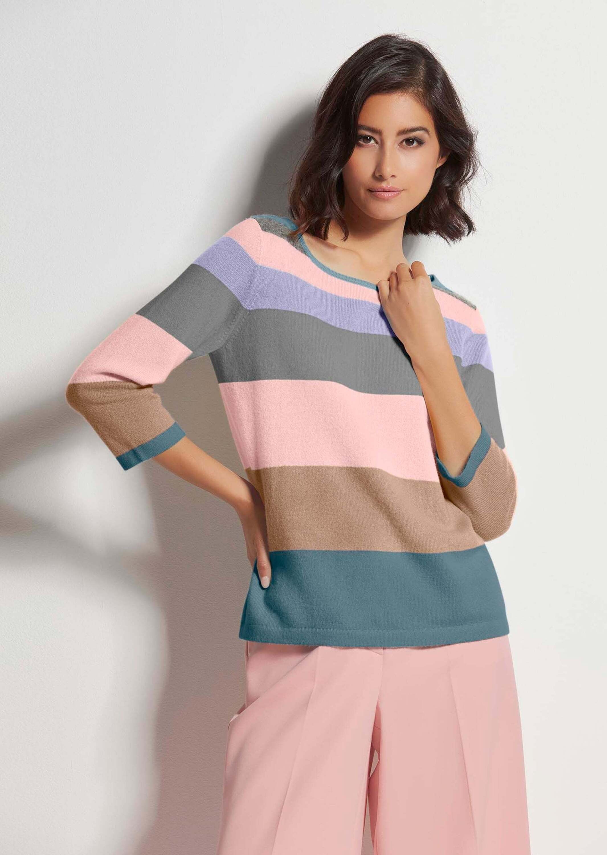 Thumbnail - MADELEINE Longpullover "Kaschmirpullover Moderner Streifenpullover mit U-Boot-Ausschnitt"