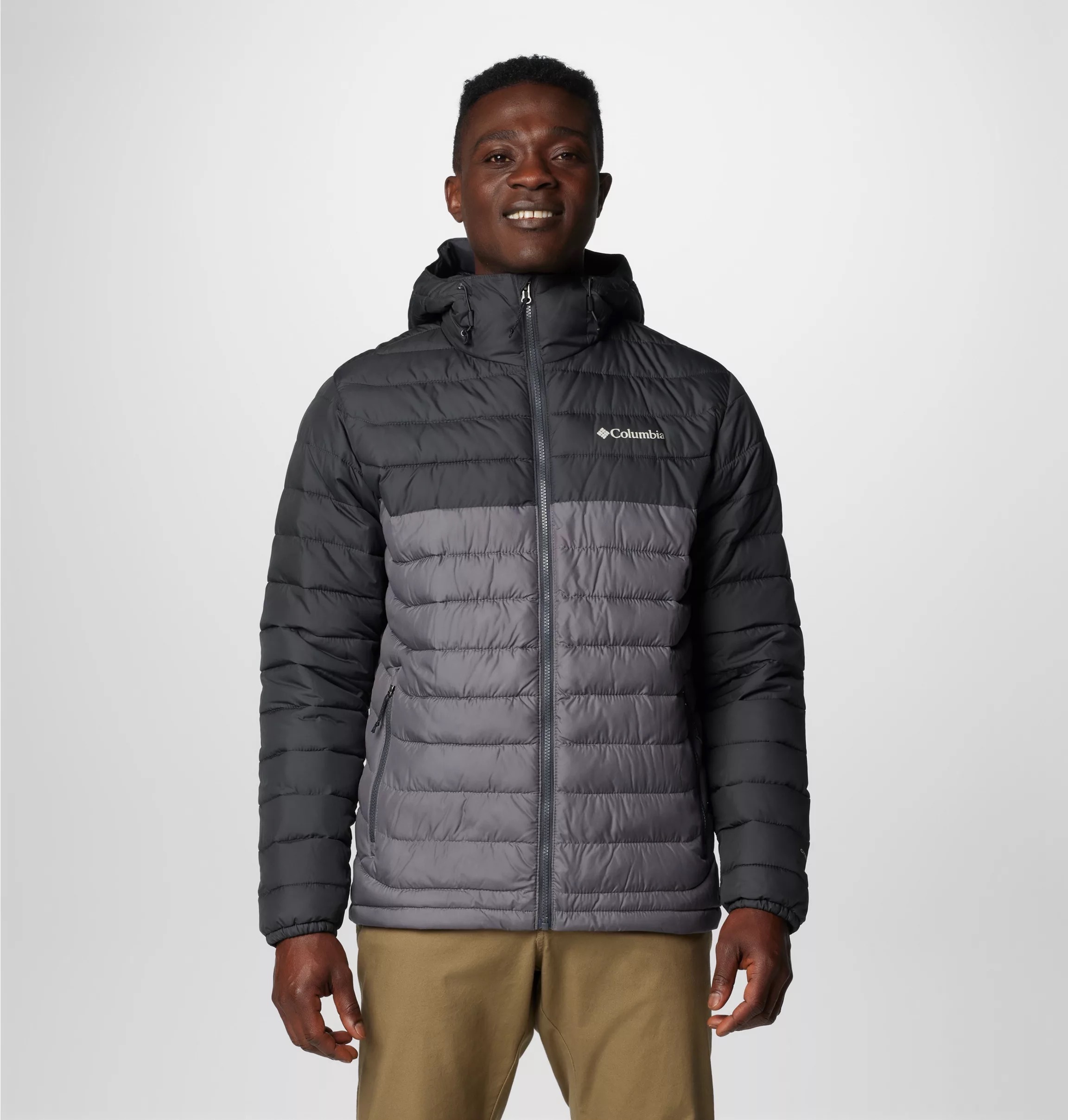Columbia Steppjacke "Powder Lite II Hooded Jacket" mit Reißverschluss, in normaler Länge, wärmereflektierendes Material