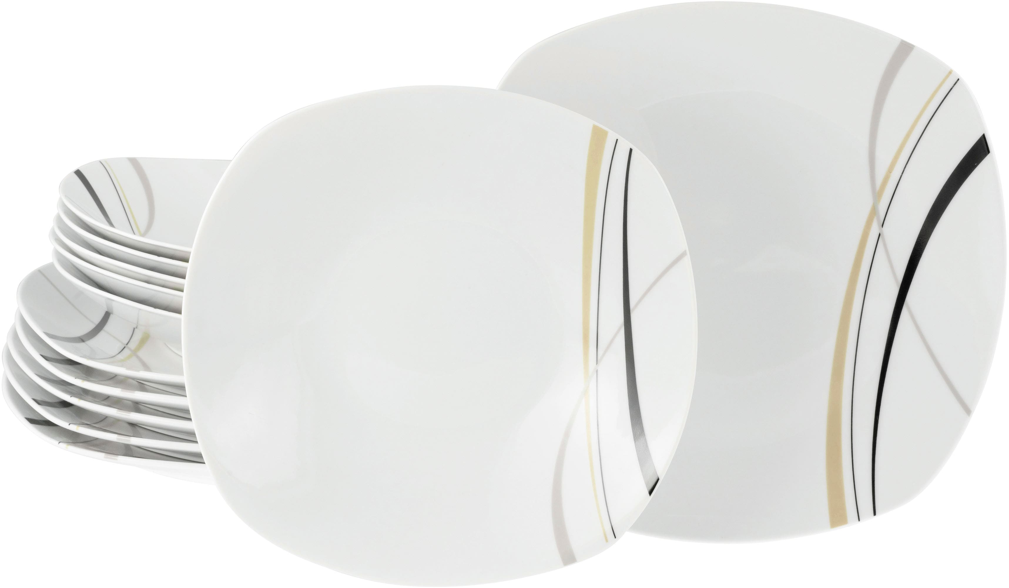 CreaTable Tafelservice "Square City Line, Tafel-Service 12-tlg" Teller Set, Moderner Urban Style