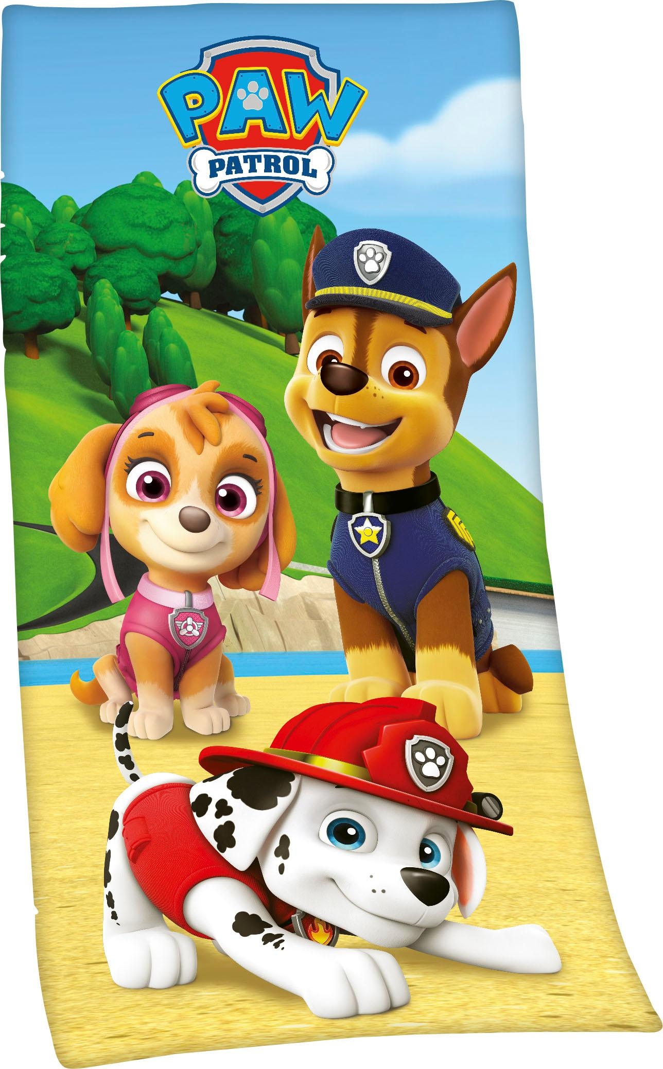Badetuch PAW PATROL, B:75cm L:150cm, blau, Velours, Obermaterial: 100% Baumwolle, Handtücher, "Paw Patrol", mit niedlichem Motiv