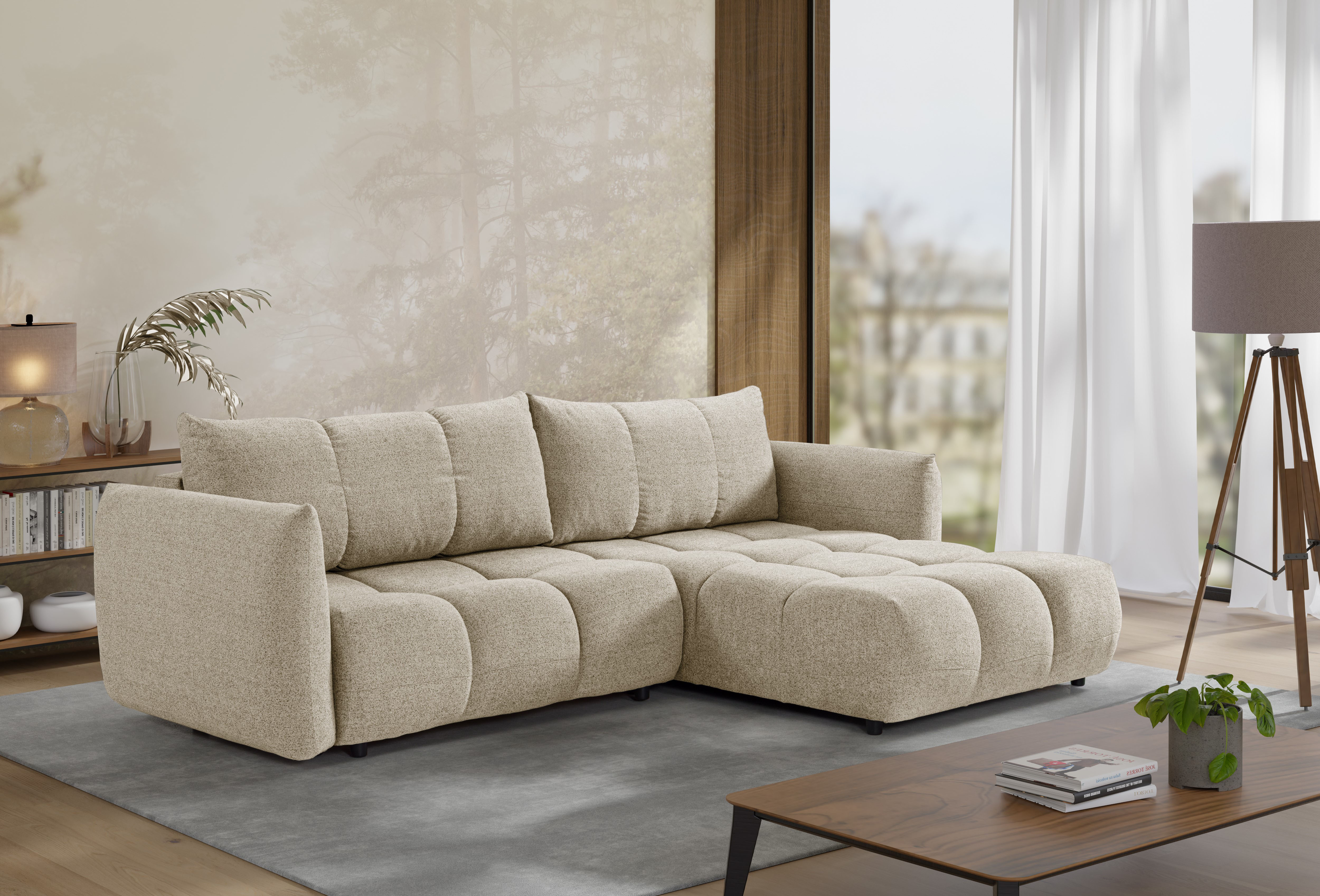 exxpo - sofa fashion Ecksofa "Livonia, B/T: 260/187, modern & praktisch für kleine Räume" Mit Bettfunktion & Bettkasten,hoher Sitzkomfort,inkl. Steppung, L-Form