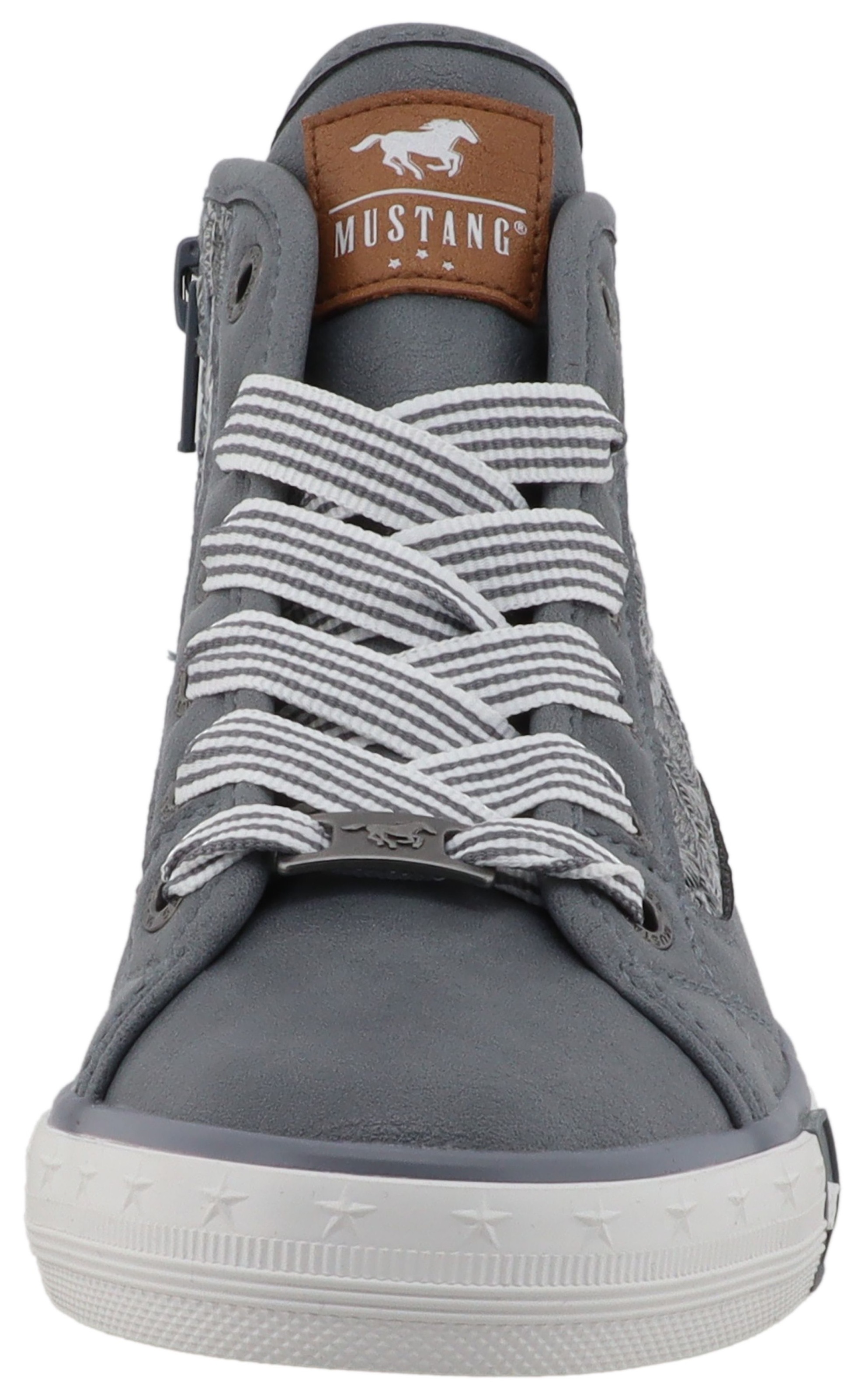 Sneaker MUSTANG SHOES "Gaspare", Mädchen, Gr. 36, jeanasblau, Lederimitat, Textil, Schuhe Sneaker, Schnürboots, Freizeitschuh mit hübscher Blüenstickerei 2
