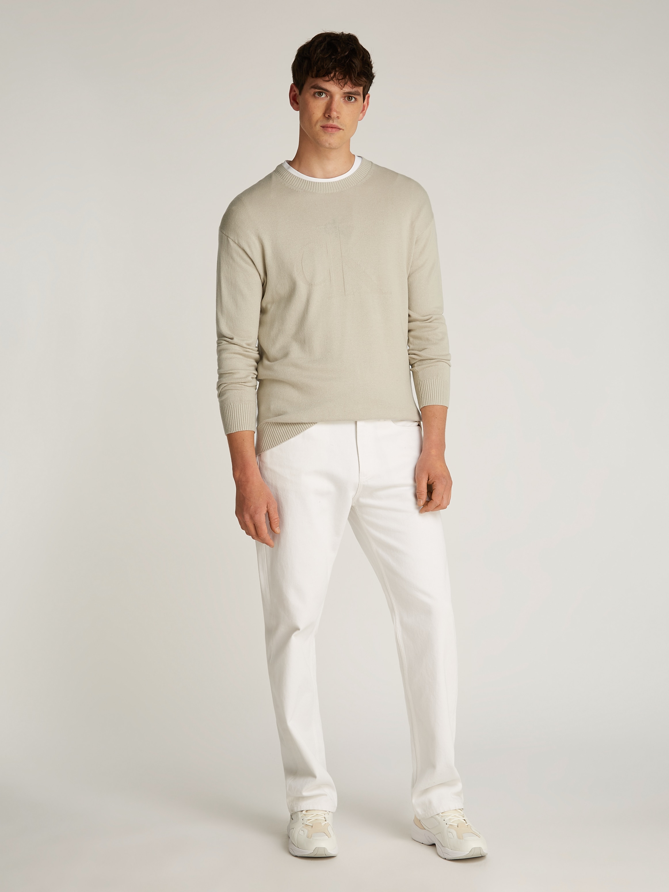 Calvin Klein Jeans Rundhalspullover »CK INTARSIA MIX STITCH SWEATER«, mit Logostickerei