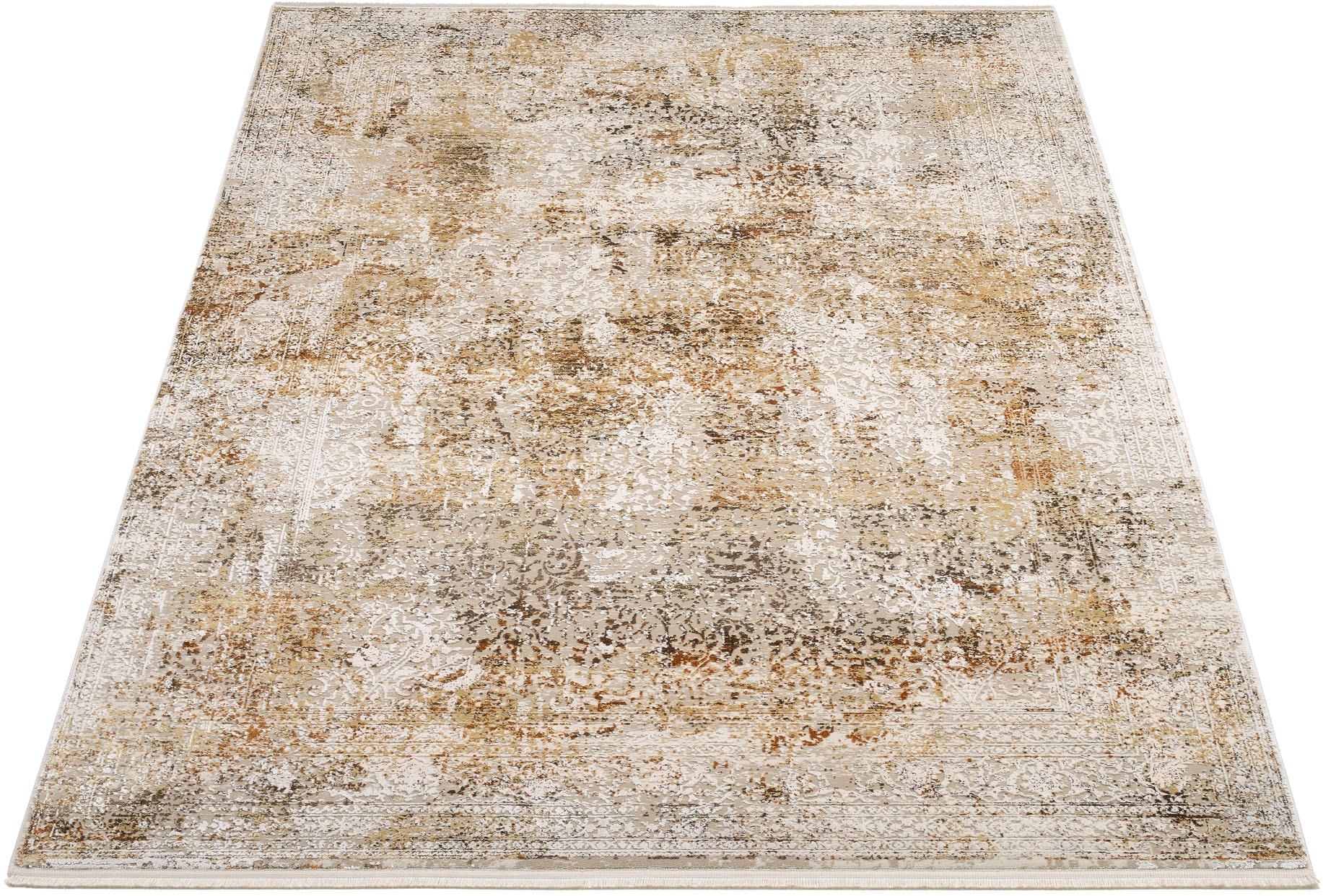 OCI DIE TEPPICHMARKE Teppich »BESTSELLER CAVA« rechteckig 8 mm Höhe Glanz Viskose, mit Fransen, Hoch Tief Struktur, Vintage, Wohnzimmer