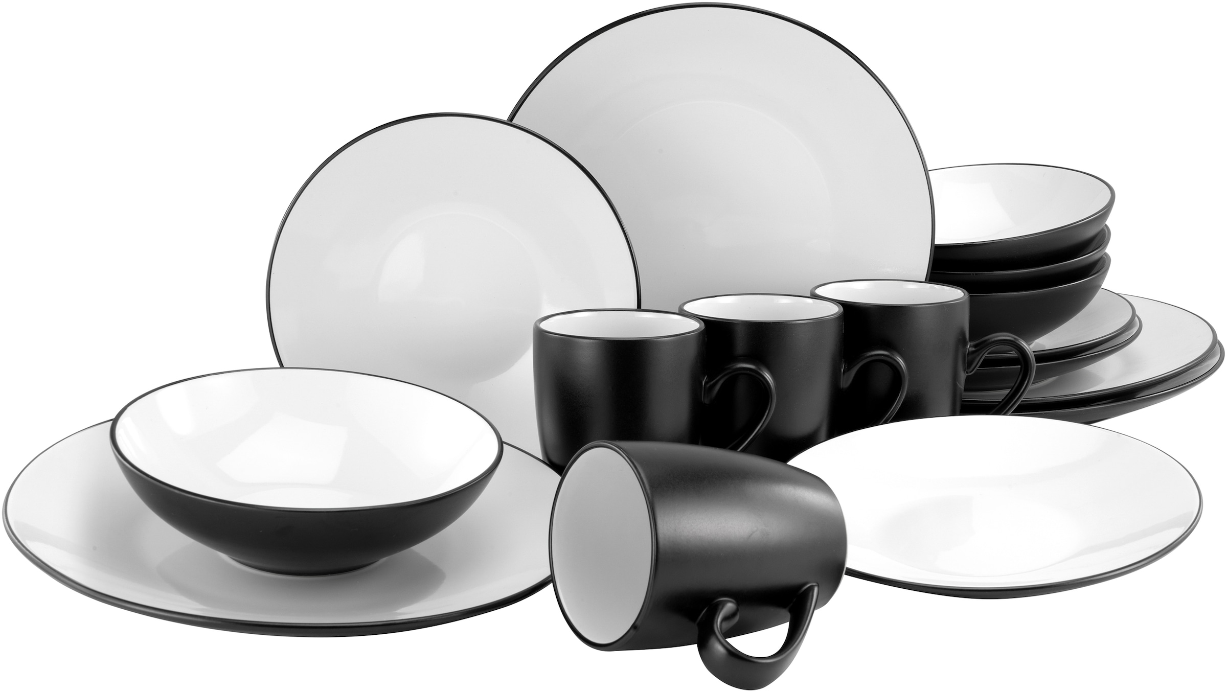 | Black«, und Cool tlg., weiß, in CreaTable 16 4 im Set, Kaffeeservice Tafelservice Personen), 4 (Set, 16 Optik für schwarz für BAUR coole Personen »Geschirr-Set Service, Kombiservice Teile,