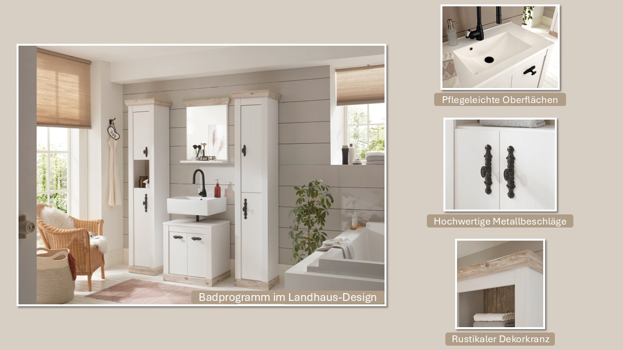 Thumbnail - Home affaire Hochschrank "Florenz, Badschrank im Landhausstil, Schrank mit Metallgriffen", in Pinie Weiß, mit ausreichen...