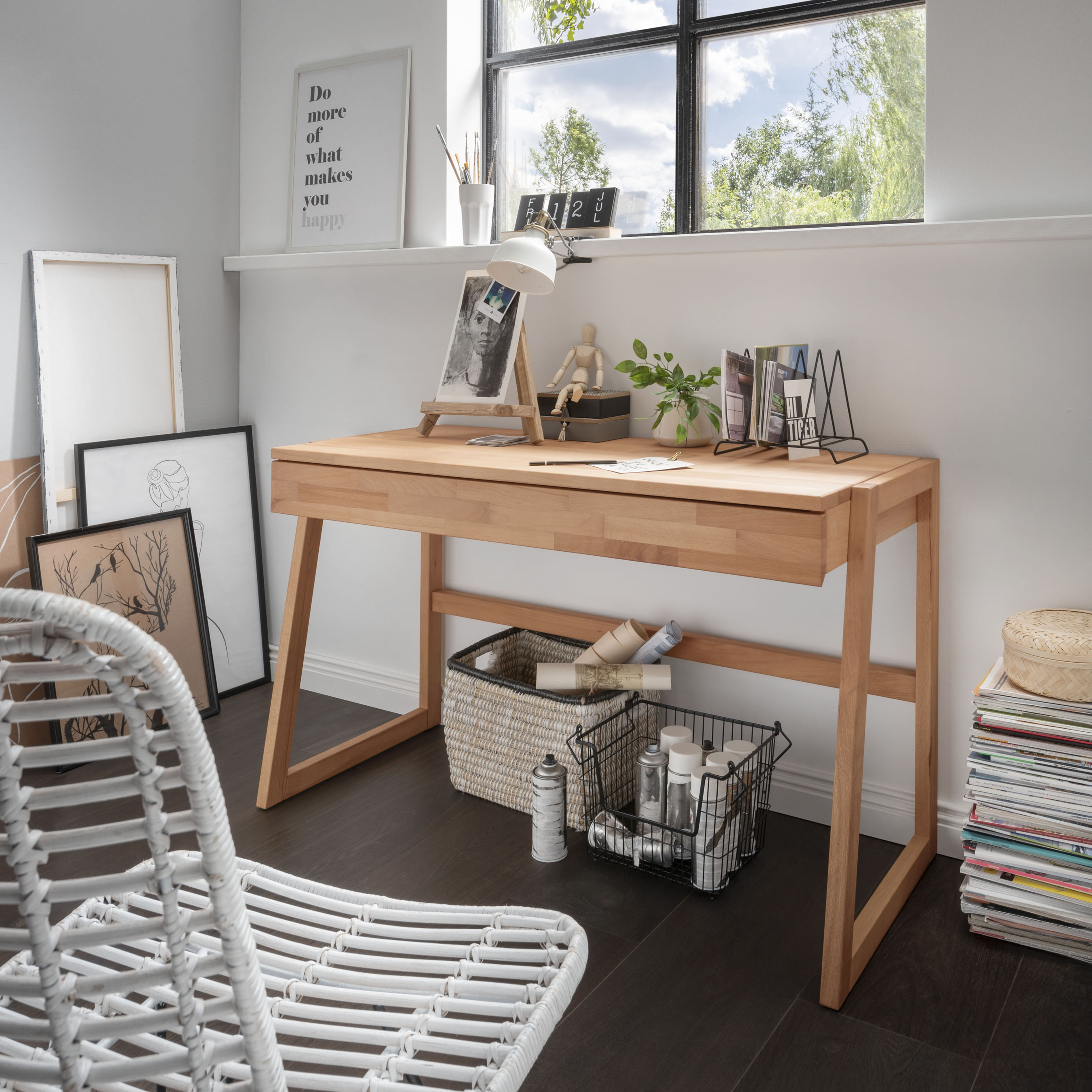 Home affaire Laptoptisch "Dura - Holzschreibtisch aus Massivholz mit Soft-Close Schublade" Hochwertig & langlebig. Schreibtischaufsatz separat bestellbar