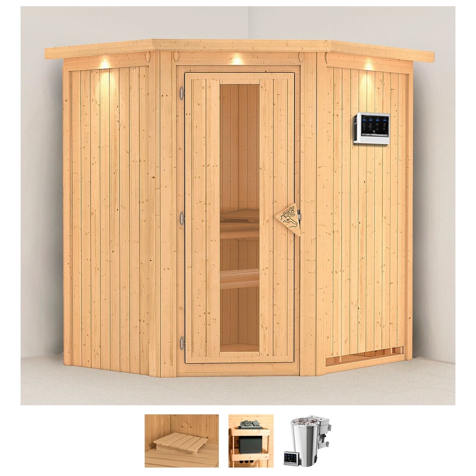 Karibu Sauna "Tomke" Set, Ofen 3,6 kW Bio-Ofen externe Strg. easy