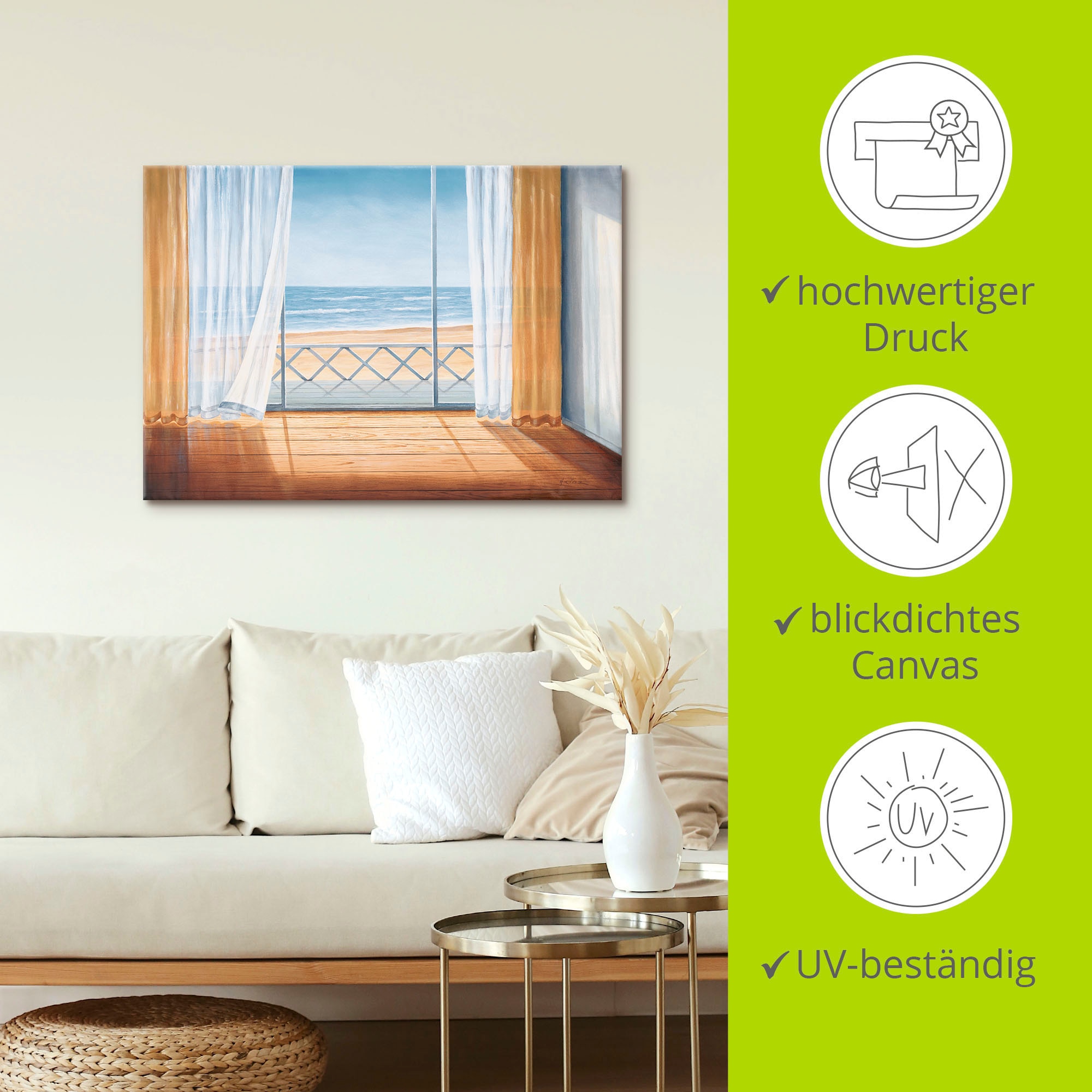 Artland Wandbild »Terrasse mit Meerblick«, Fensterblick, (1 St.), als Alubild, Outdoorbild, Leinwandbild in verschied. Größen