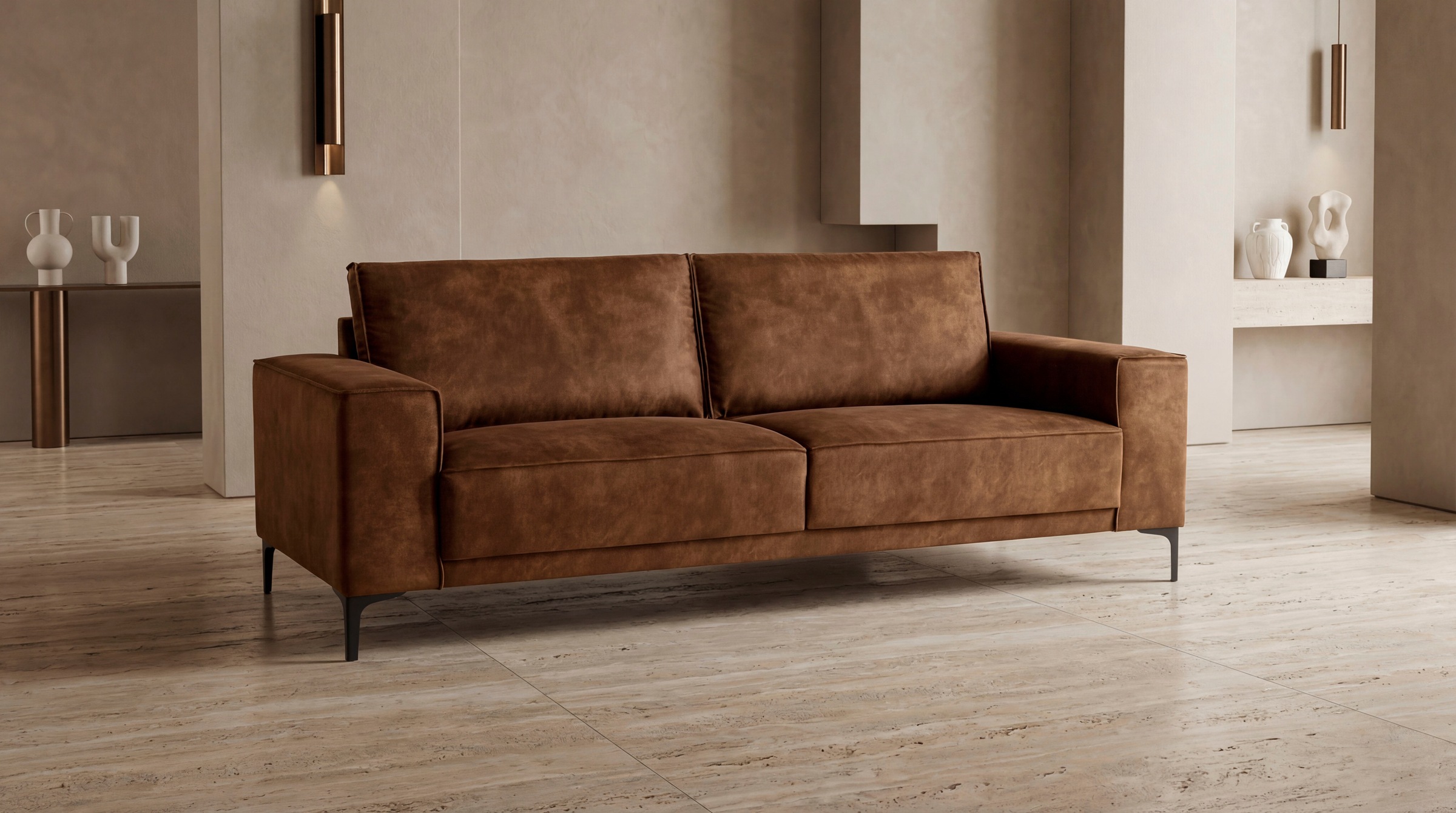 OTTO home 3-Sitzer "OLAND Luxus-Microfaser, Sofa, B: 224 cm, Skandi-Design" Struktur, Flachgewebe, Luxus-Microfaser, Boucle