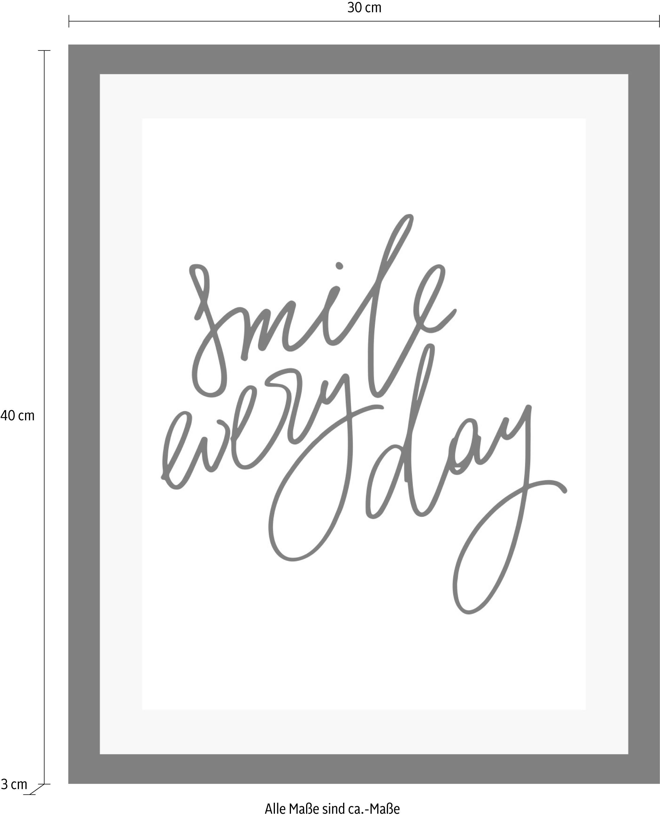 queence Bild »Smile«, Sprüche & Texte-Schriftzug-Schwarz-Weiß-Motivationsbilder, HD Premium Poster-Druck inkl. Holzrahmen