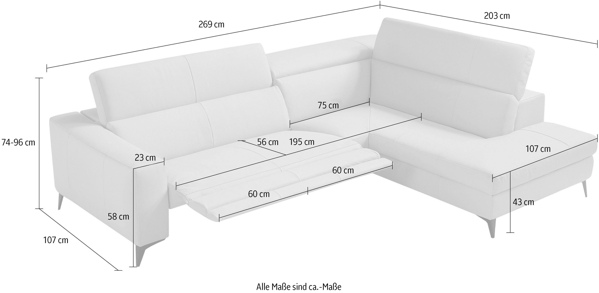 Egoitaliano Ecksofa »Edith, Designsofa mit hohem Sitzkomfort, L-Form«, inkl. elektrischer Relaxfunktion und manuell verstellbaren Kopfteilen
