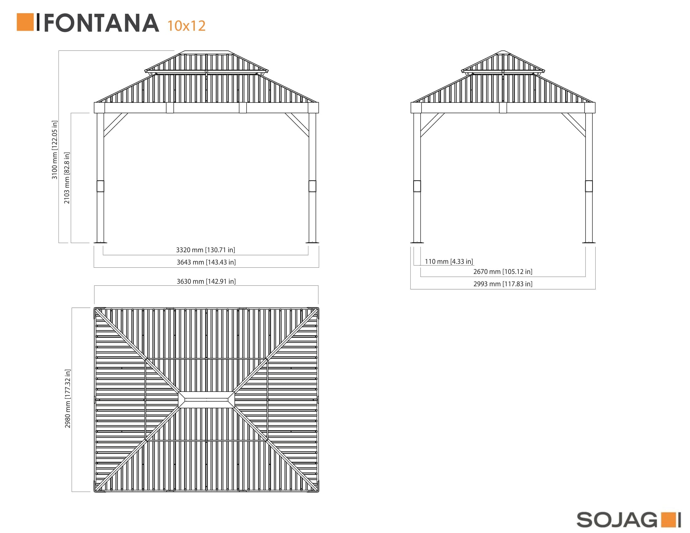 Sojag Pavillon »Fontana 10x12 Wood«, BxT: 365x300 cm