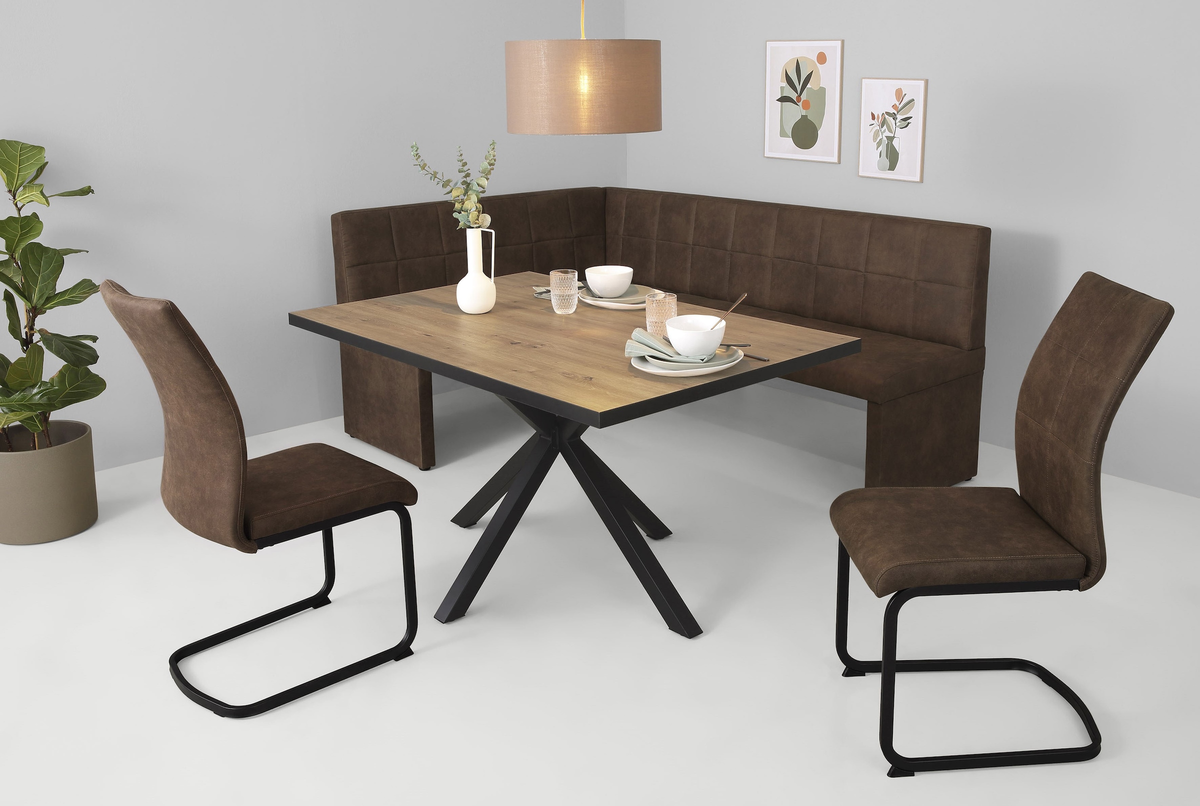 HELA Essgruppe "SPREE" 4 Stk. tlg. Esstisch 140x90 cm mit Dickkante, Microf günstig online kaufen