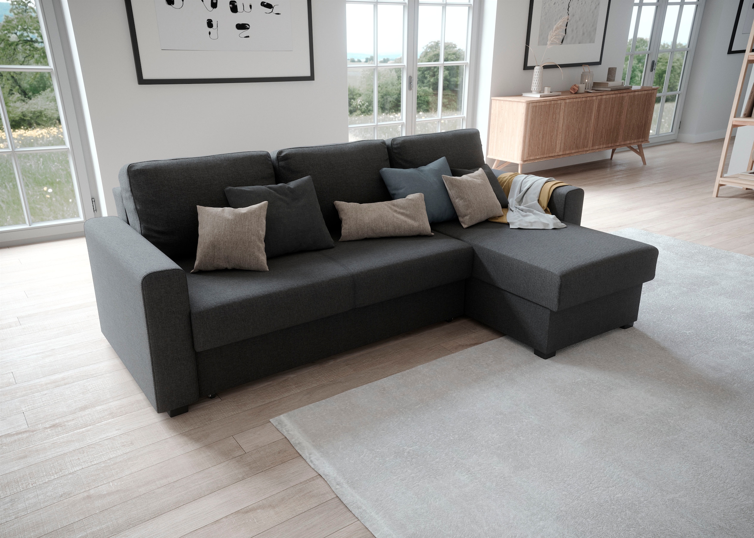 OTTO home Ecksofa "Dublin L-Form, B: 234cm, in Cord" Schlaffunktion und Bettkasten, Recamiere links oder rechts montierbar