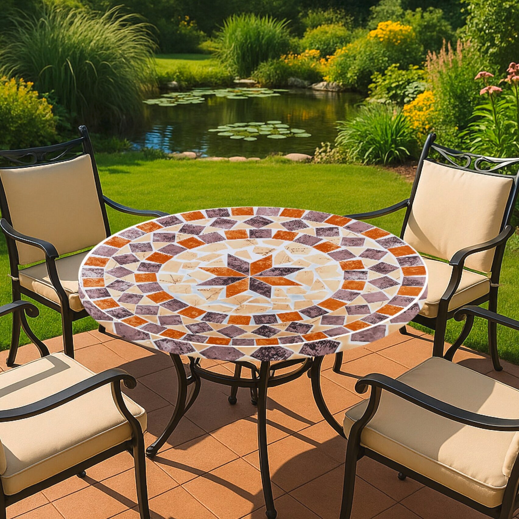 Maximex Gartentischdecke »Spann-Tischdecke Mediterran« Ø 85-105 cm, abwaschbar, wetterfest