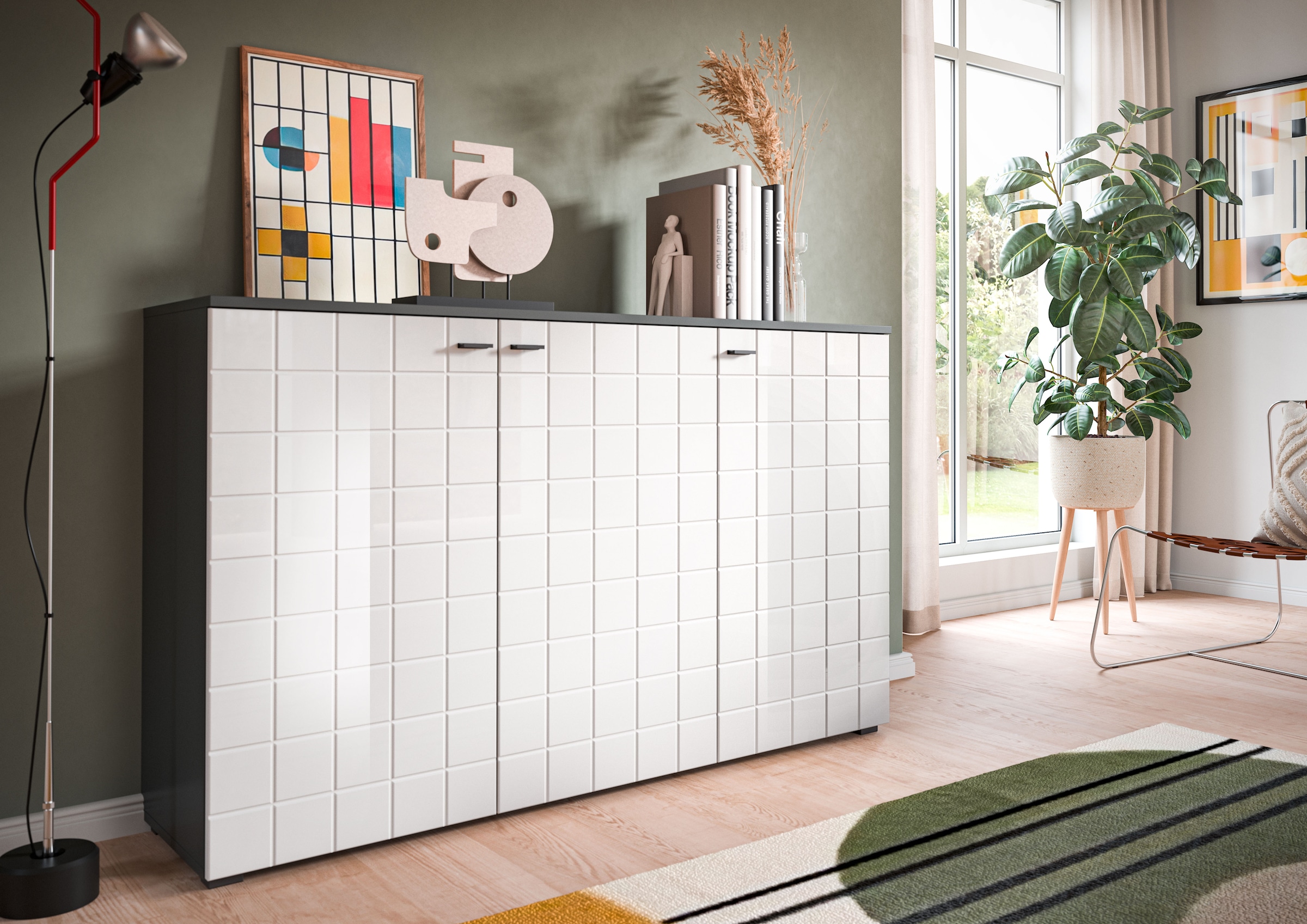 INOSIGN Sideboard »Gora, Breite 138 cm, gefräste Front in Waffeloptik hochglanz«, Kommode, Schrank, Anrichte