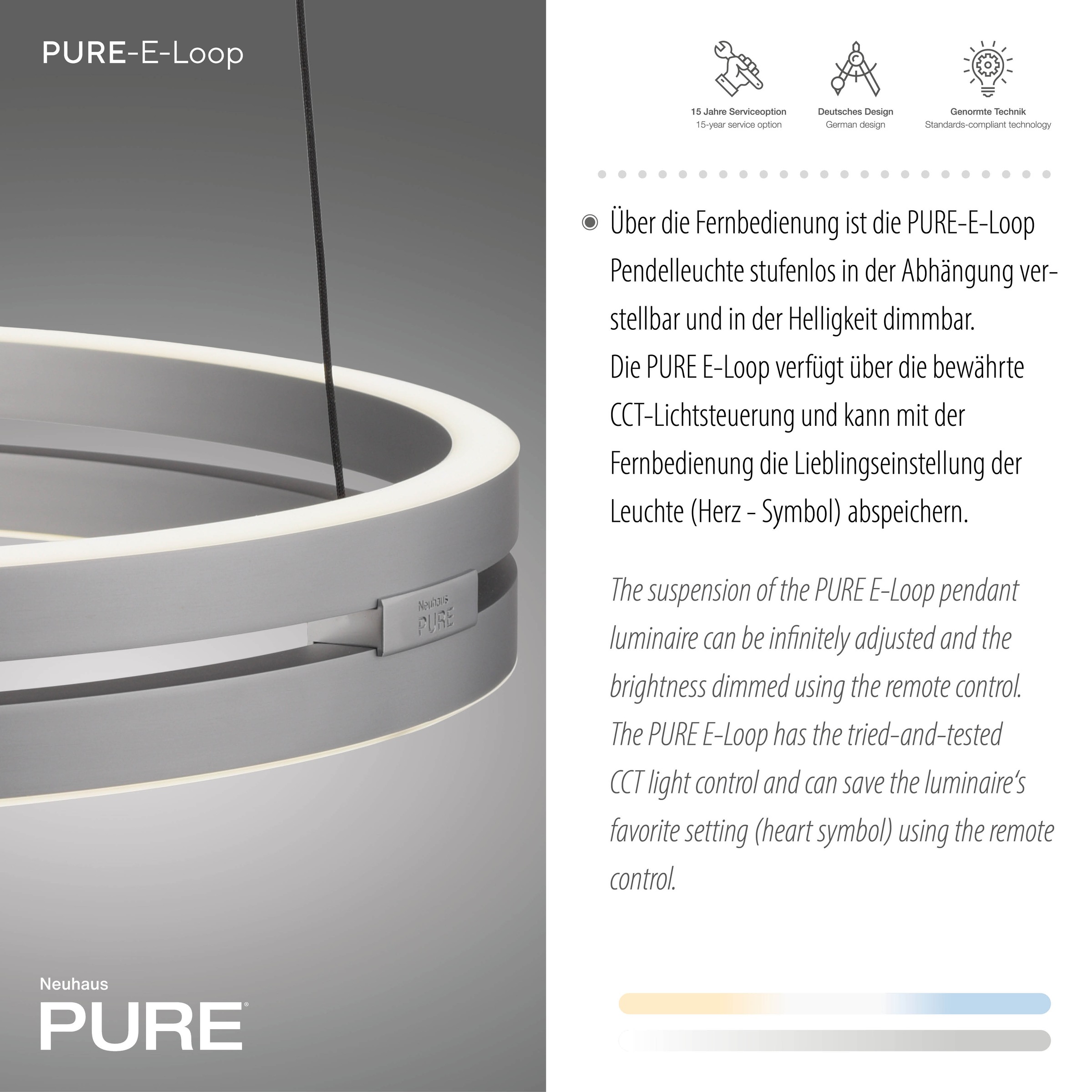 Neuhaus PURE LED Pendelleuchte »PURE E-Loop« LED-Board 1 Stk. warmweiß - kaltweiß e-LIFT® Funktion, CCT, dimmbar über Fernbedienung