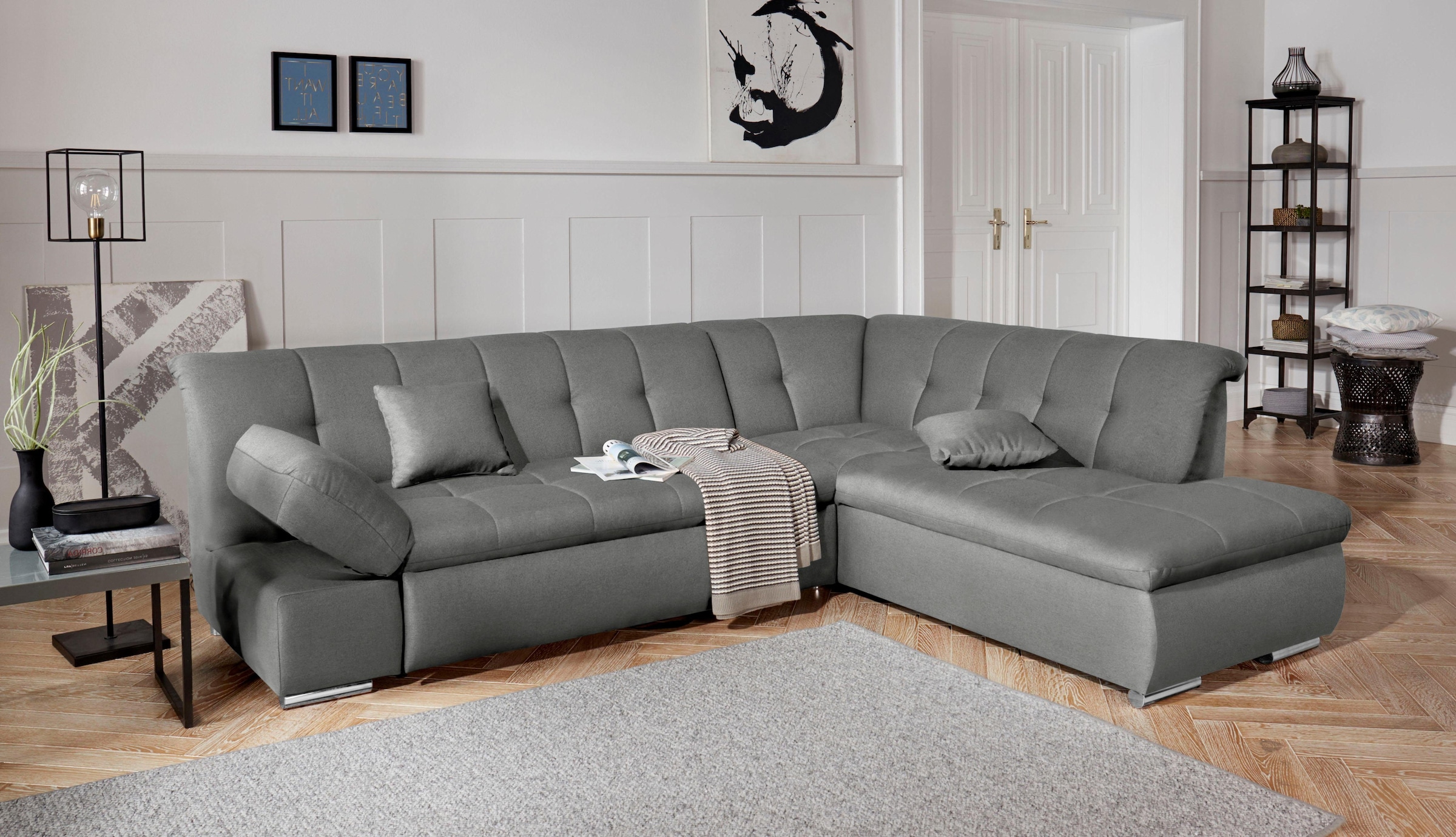 DOMO collection Ecksofa "MONA 271x213 cm, modern und komfortabel" whlw. mit Bett- und Armlehnfunktion, L-Form