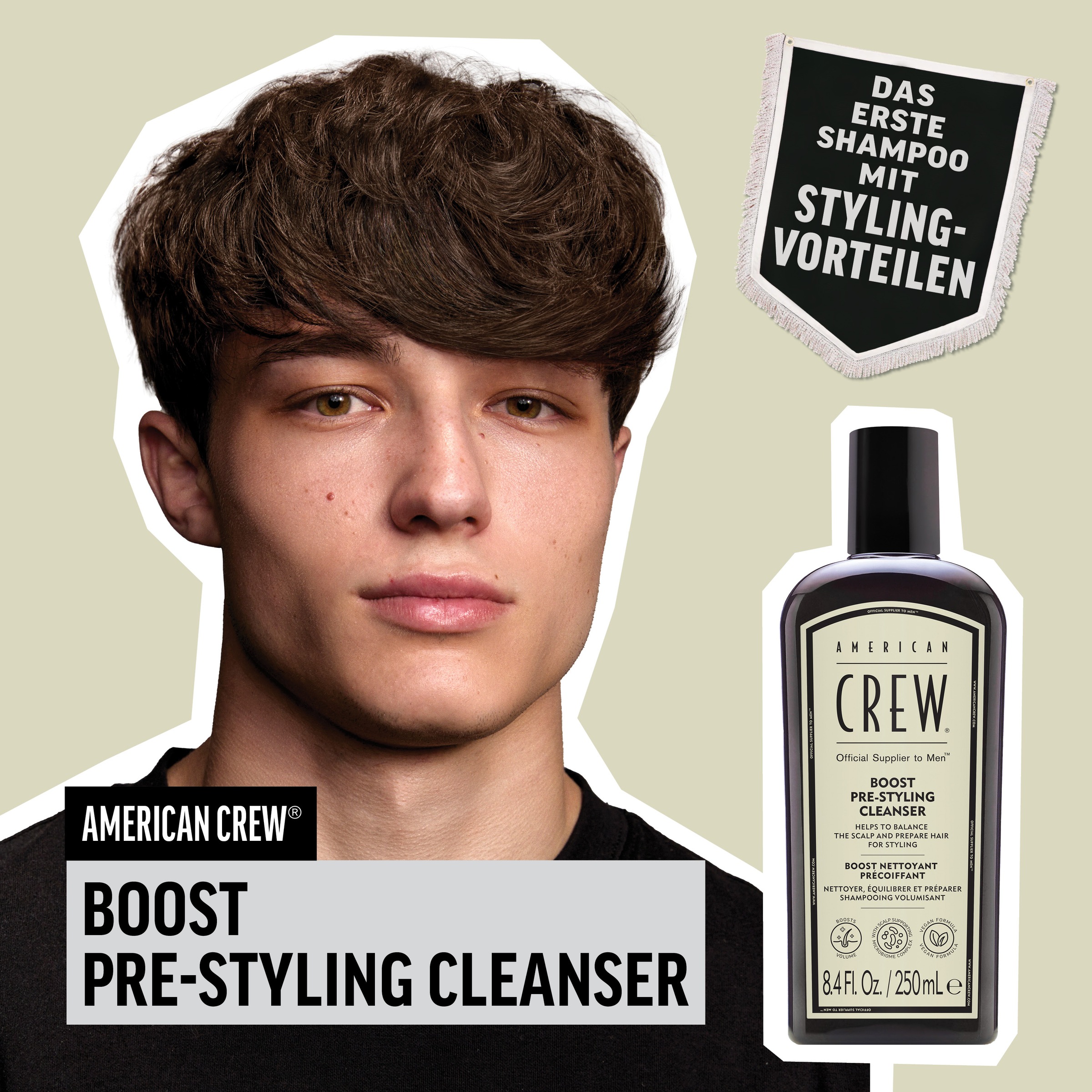American Crew Haarshampoo »Boost Pre-Styling Cleanser Shampoo 250ml«, (1 tlg.), Vegan, ohne Silikone & Sulfate.