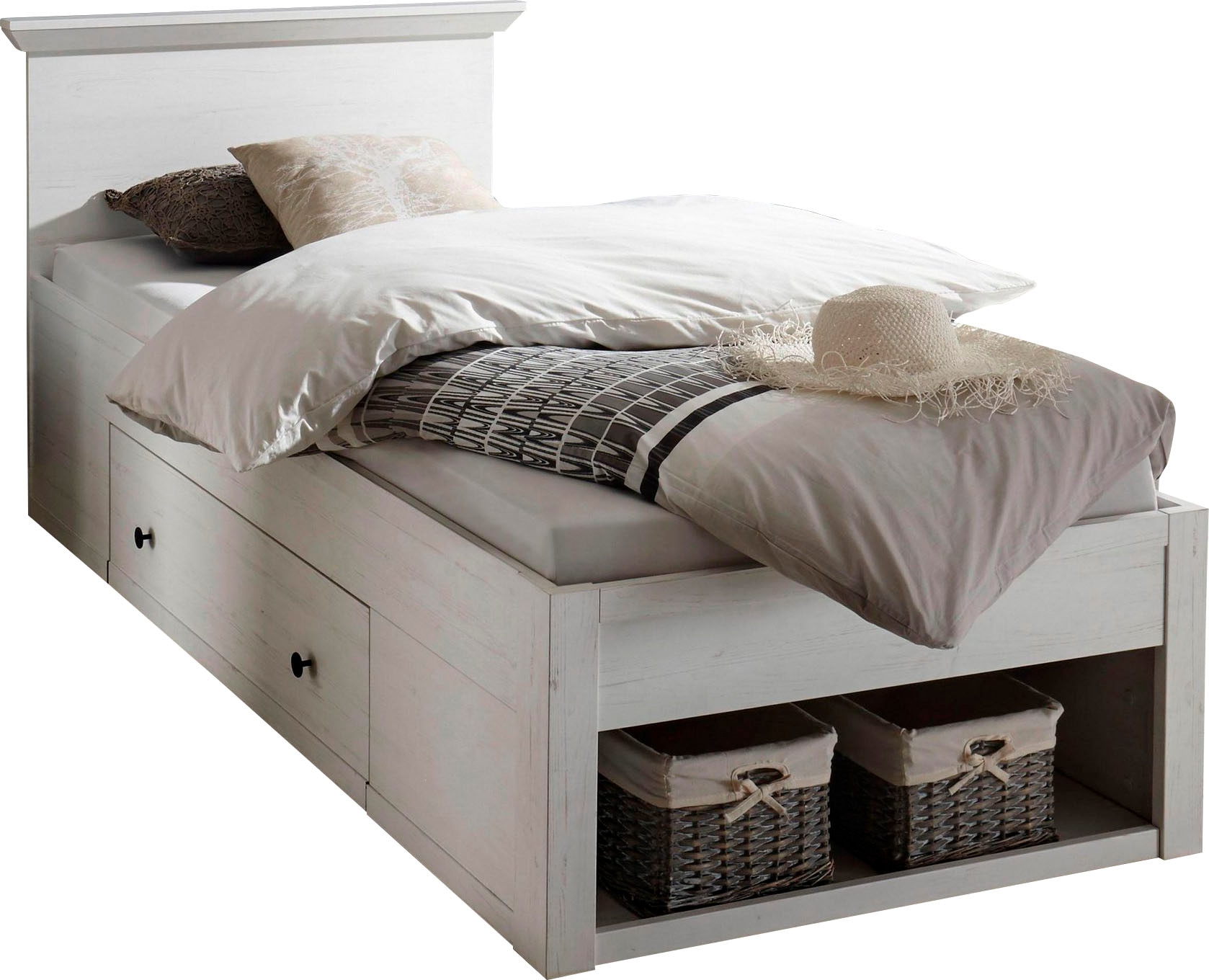 Bett »California Doppelbett im Landhausstil, Stauraumbett mit Schubladen«, Bettgestell...