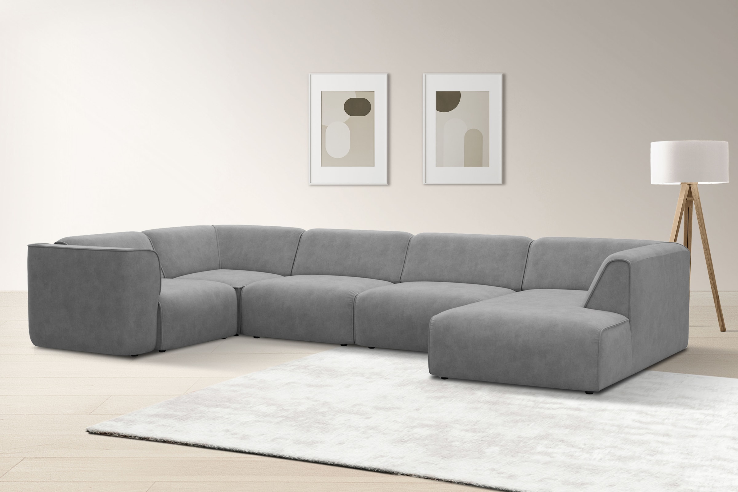 RAUM.ID Wohnlandschaft »Merid U-Form, jederzeit durch Module erweiterbar, B/T/H: 367/206/70 cm«, als Modul oder separat verwendbar, für individuelle Zusammenstellung