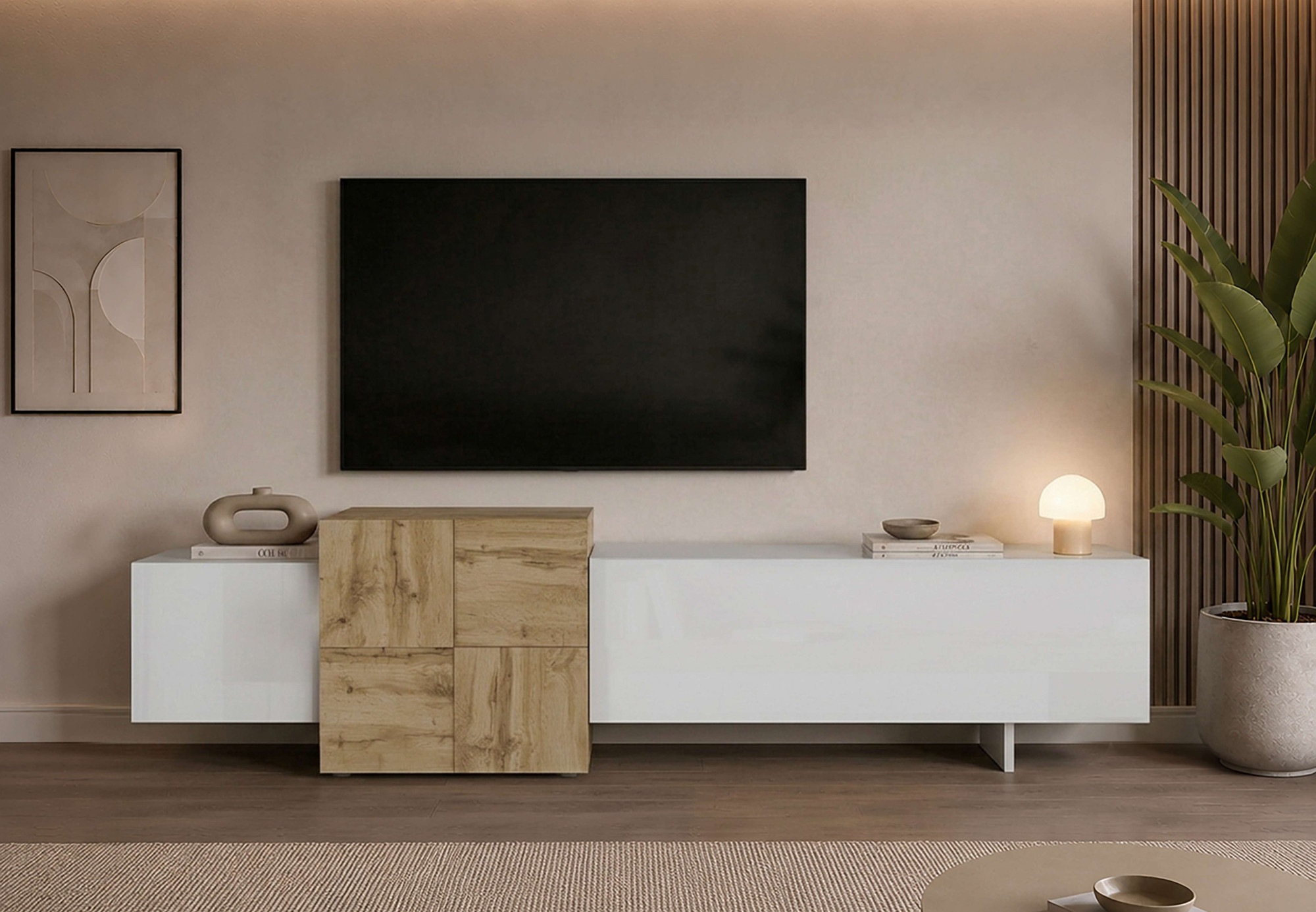 OTTO home Lowboard »Lowboard NEXOS,Lowboard,TV-Kommode,TV-Möbel,TV-Bank« 1 Stk. tlg. Mit 2 Drehtüren, 1 Klapptür, 4 geschl. Fächern, reversibel, B. 210 cm