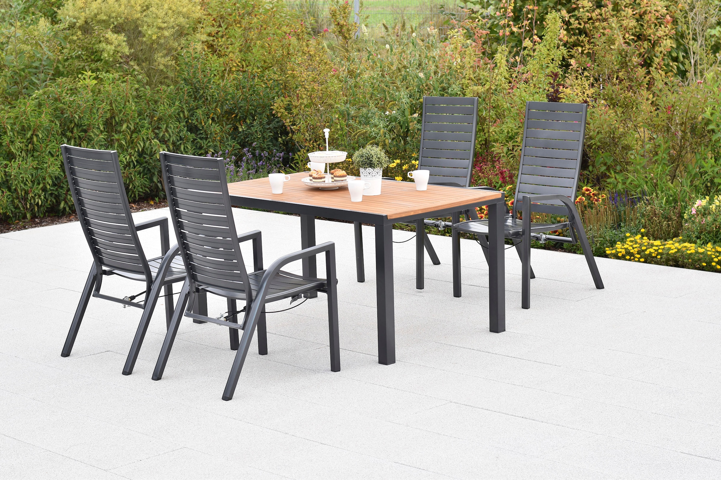 MERXX Garten-Essgruppe »»Siros««, (Set, 5 tlg.), Rückenlehne verstellbar durch Gasdruckfeder