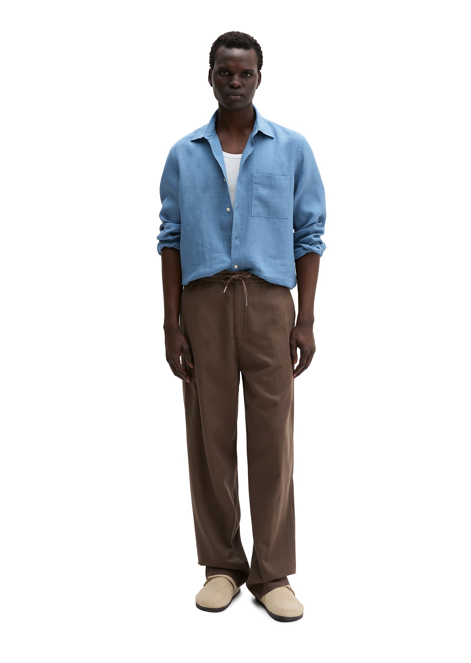Langarmhemd MARC O'POLO "aus reinem Leinen", Herren, Gr. M, Normalgrößen, provincial blau, Obermaterial: 100% Leinen, unifarben, regular fit normal, Doppelmanschette, Hemden 5