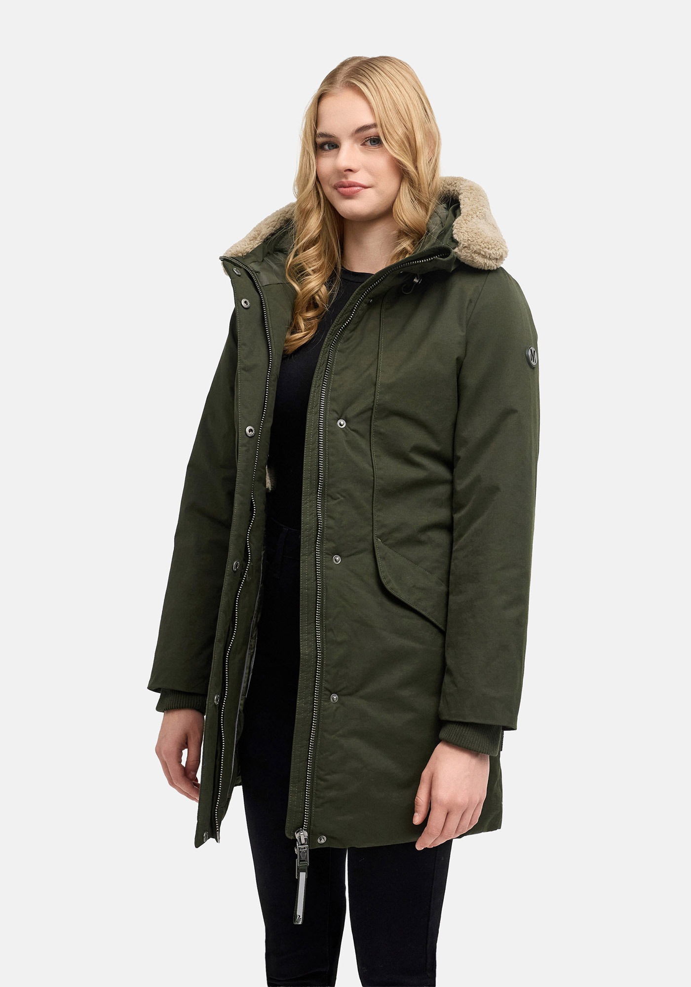 Marikoo »Calistaa« mit Kapuze Warmer Damen Wintermantel mit Taillengürtel und hohem Kragen