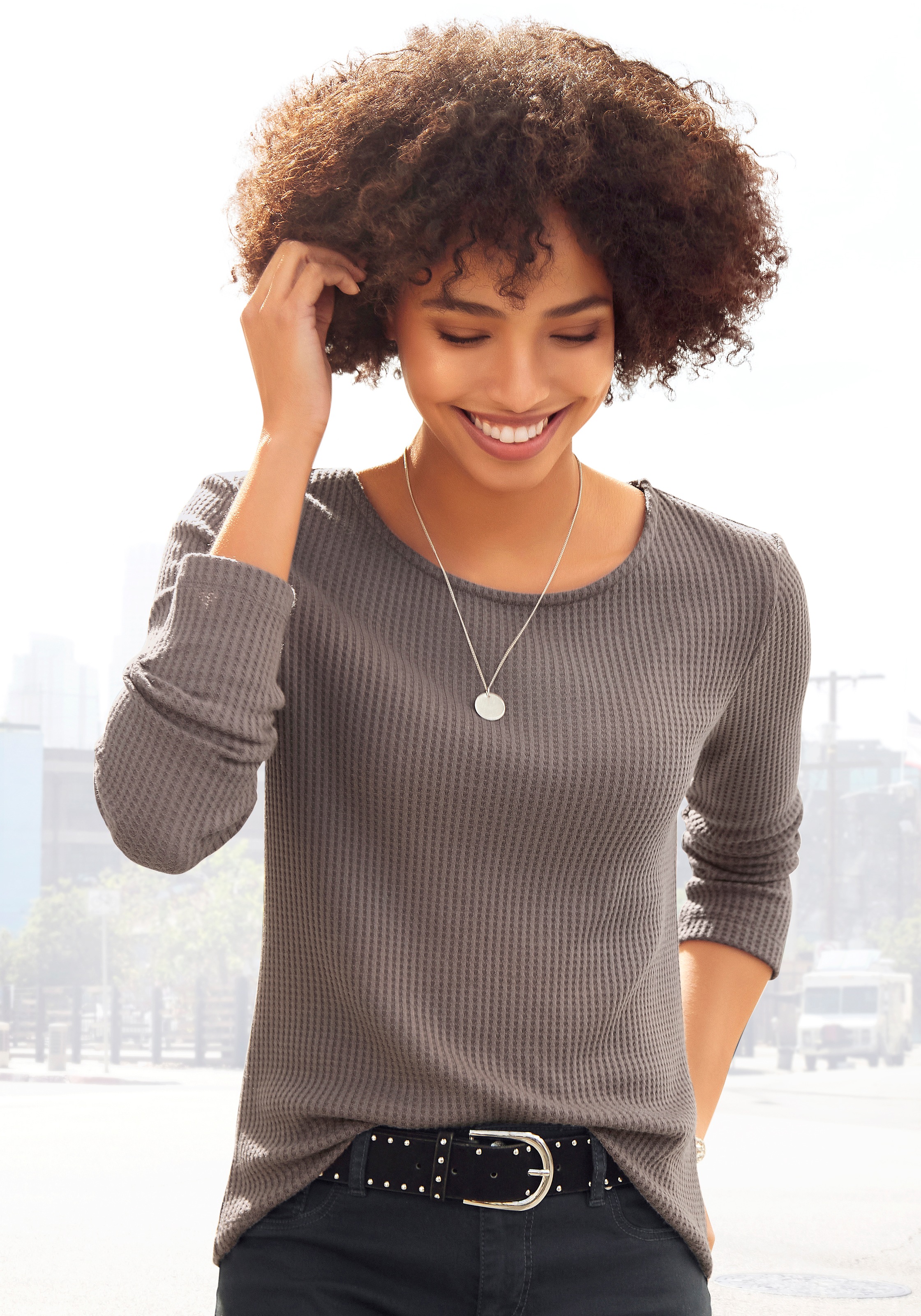 LASCANA Langarmshirt "in modischer Piqué-Optik", (2er-Pack), aus weicher Qu günstig online kaufen