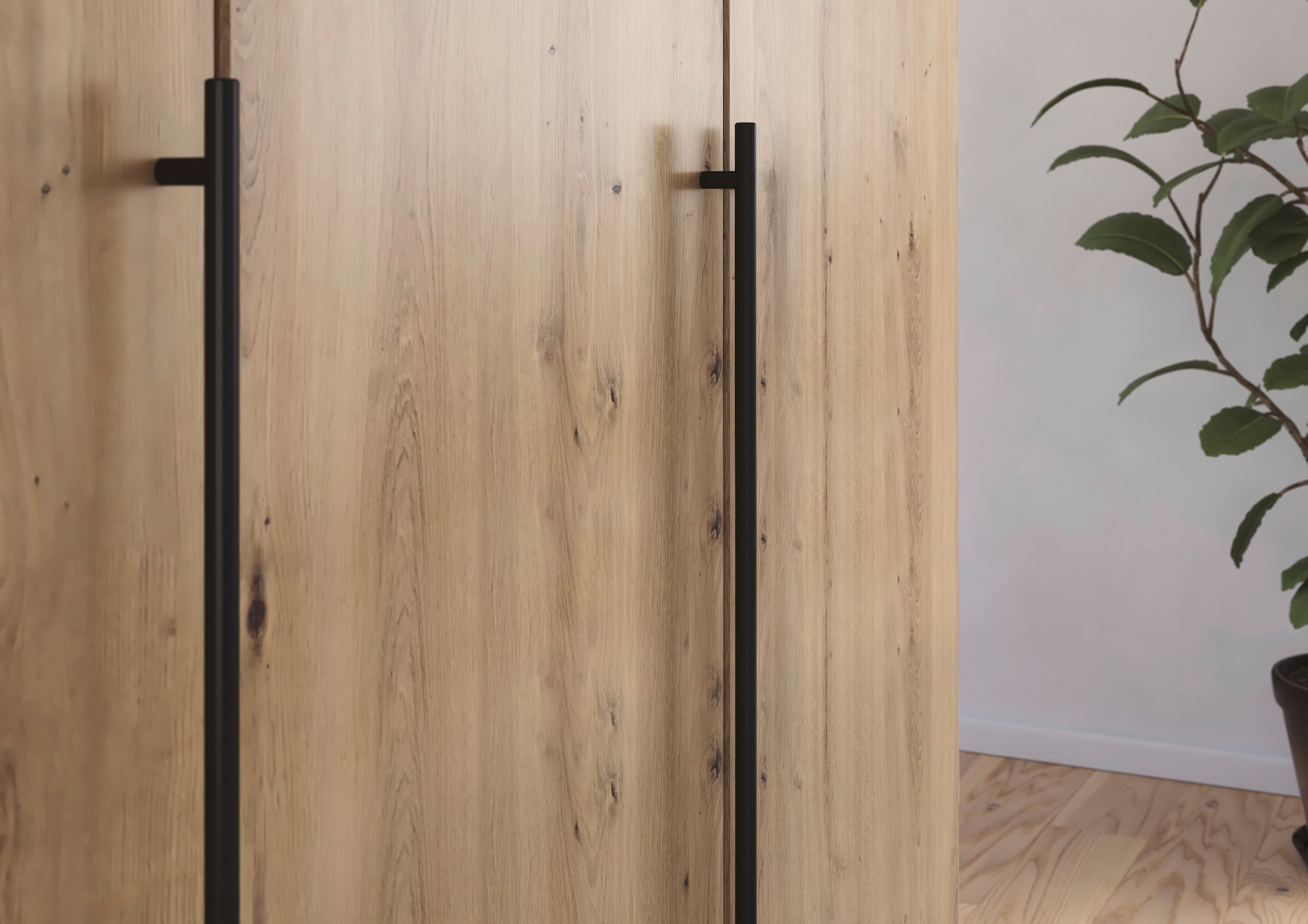 rauch Kleiderschrank »Drehtürenschrank Schrank Garderobe Wäscheschrank Schlafzimmer AVOLA«, (in 3 verschiedenen Ausstattungen BASIC/CLASSIC/PREMIUM), mit hochwertigen Stangengriffen in Schwarz aus Metall MADE IN GERMANY
