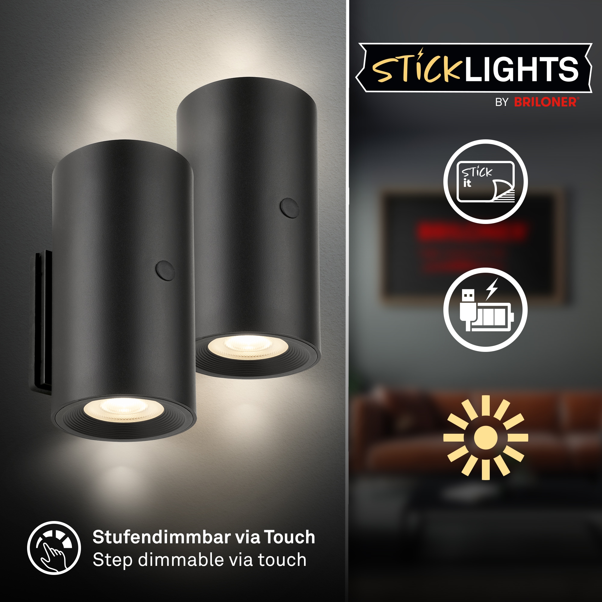 Briloner Leuchten LED Wandleuchte »ISY« LED-Modul 2 Stk. Warmweiß 6,1 x 12 cm (DxH) Schwarz 2 W ohne Stromanschluss Flur 2er-Set