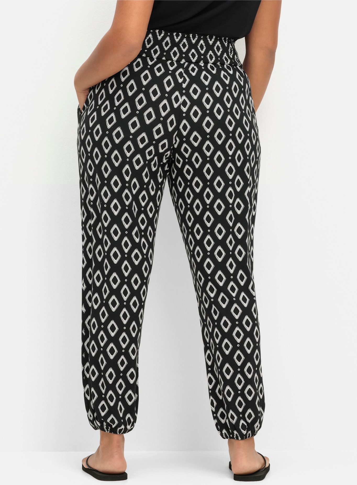 Schlupfhose SHEEGO, Damen, Gr. 58, Normalgrößen, schwarz (schwarz, gemustert), 95% Viskose, 5% Elasthan, gemustert, mehrfarbig, Hosen Schlupfhose 2