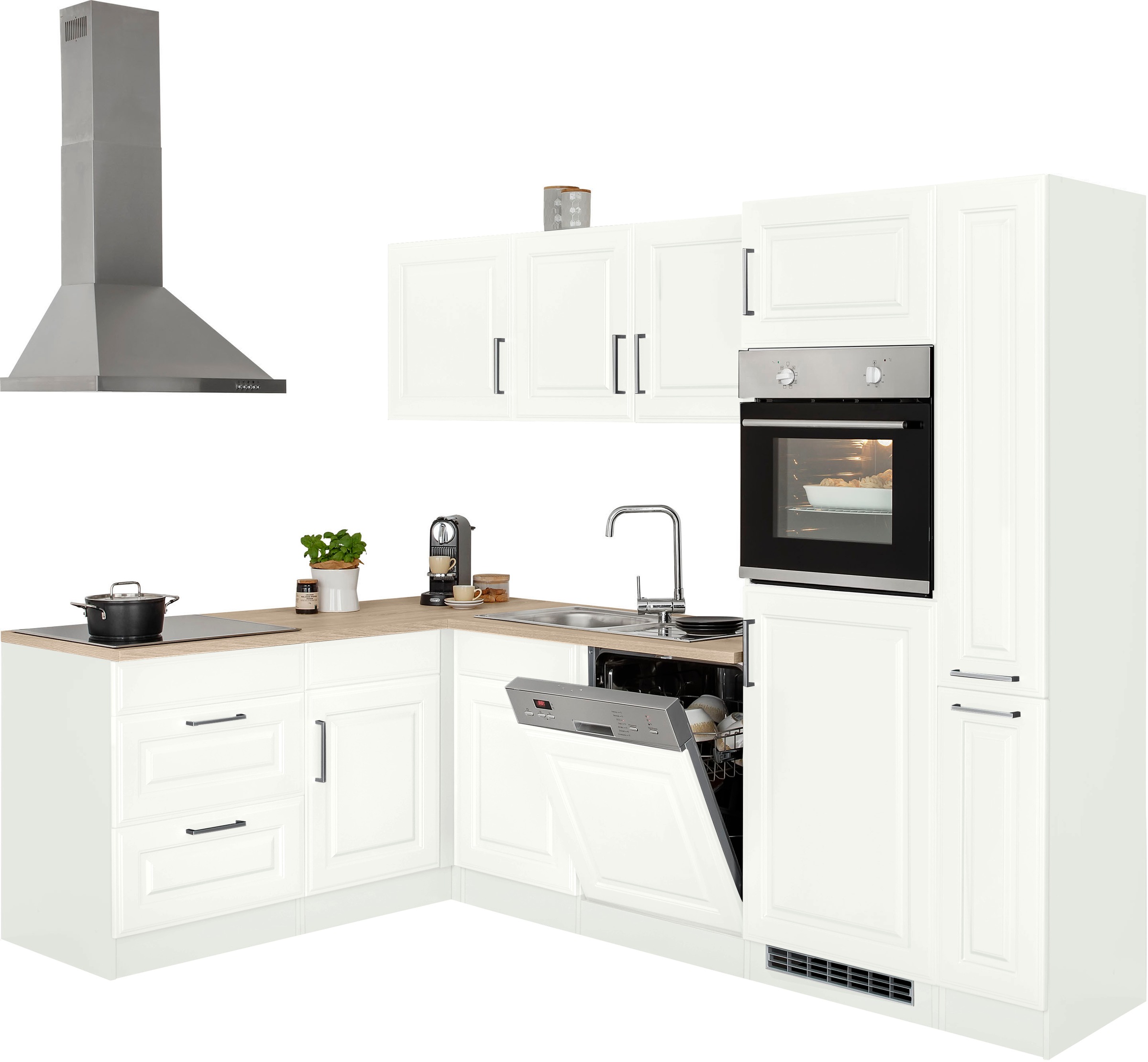 HELD MÖBEL Winkelküche »Stockholm«, Stellbreite 260/170 cm, mit E-Geräten, MDF Frontenl