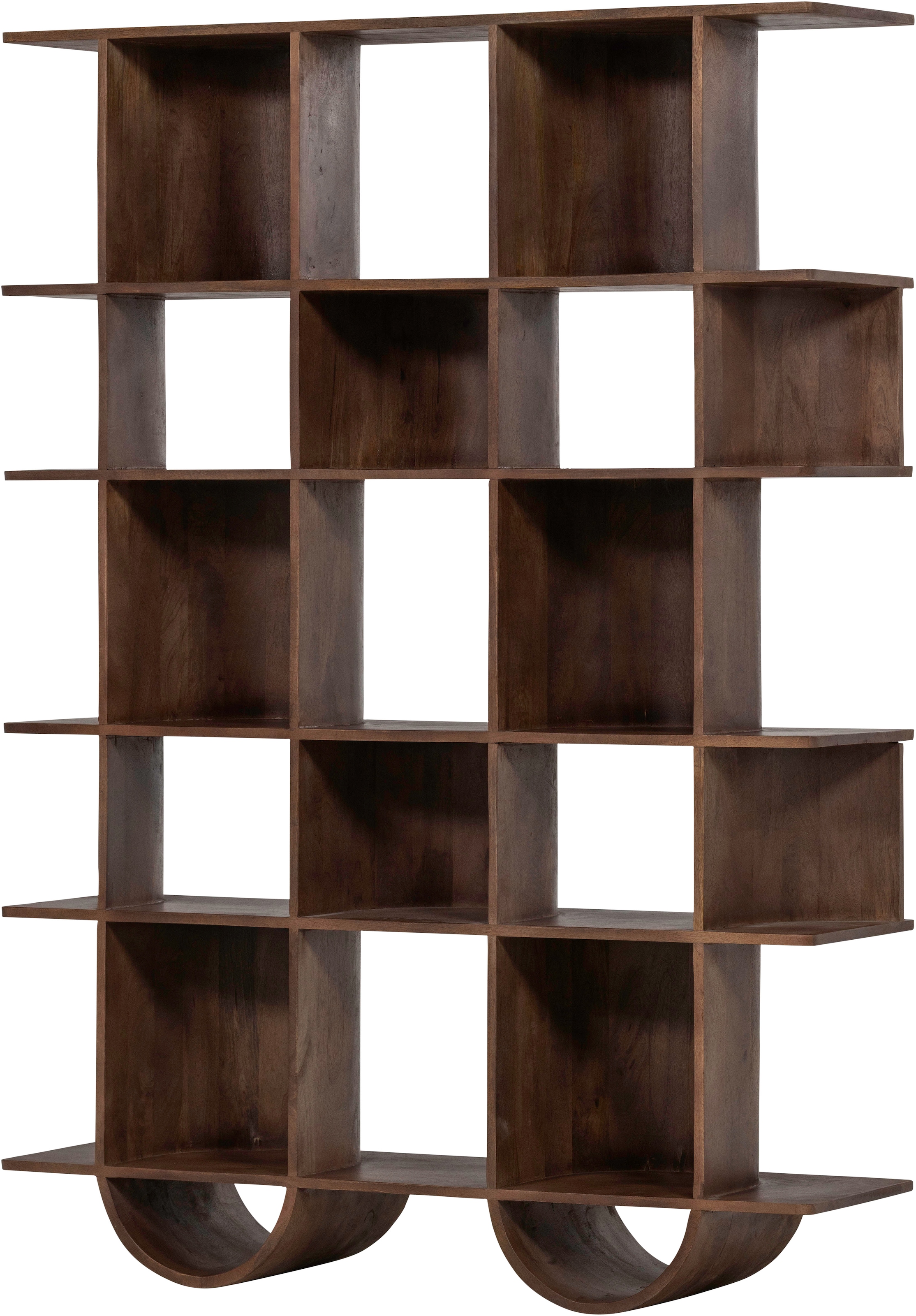 WOOOD Wandregal "Sinne mit Massivmangoholz und abgerundeten Fächern 130 x 35 x 180 cm" Abgerundete Beine, Tragkraft 36 kg, einfach zu montieren