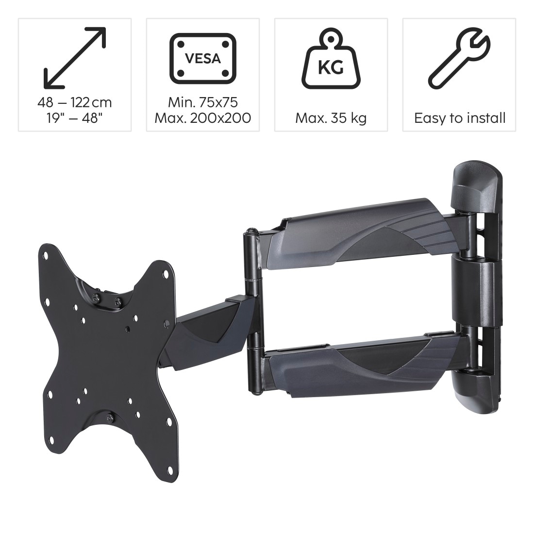 Hama TV-Wandhalterung »Halterung, schwenkbar, neigbar, ausziehbar von 48 - 122 (19" - 48")«, bis 122 cm Zoll, max. 35 kg