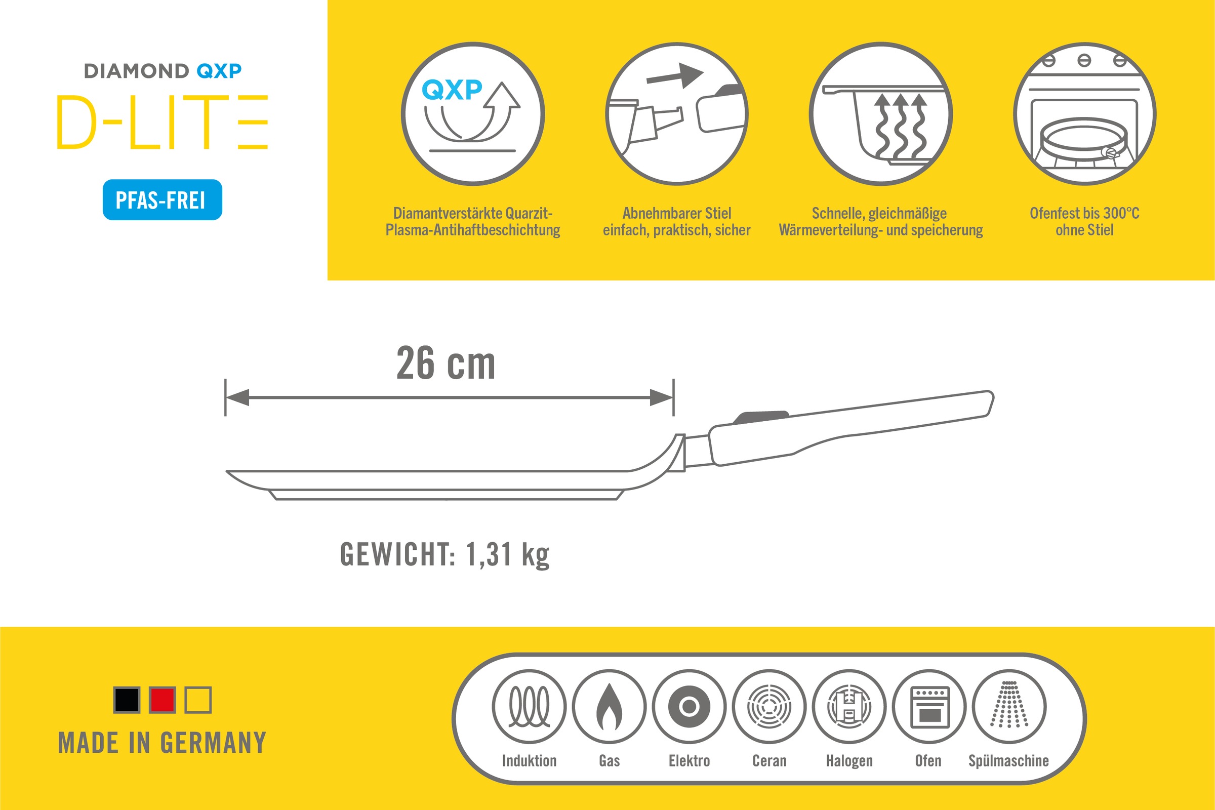 WOLL Crêpepfanne »D-Lite Crêpepfanne, Ø 26 cm, Aluminium, Antihaft, Induktion« Aluminiumguss 1 tlg. Abnehmbarer Stiel,  Ofenfest o. Stiel, Spülmaschinengeeignet