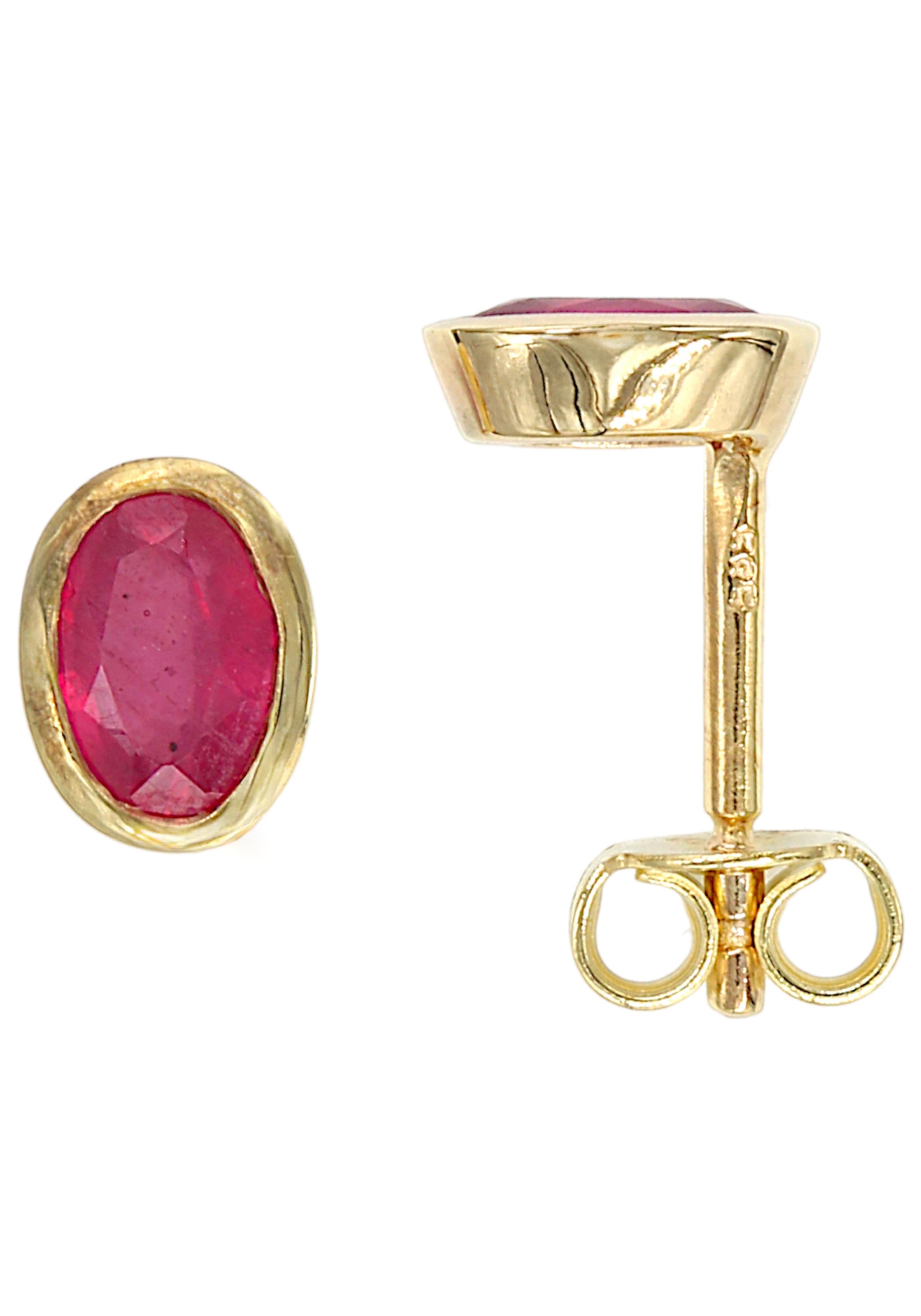 JOBO Paar Ohrstecker oval 585 Gold mit Rubin