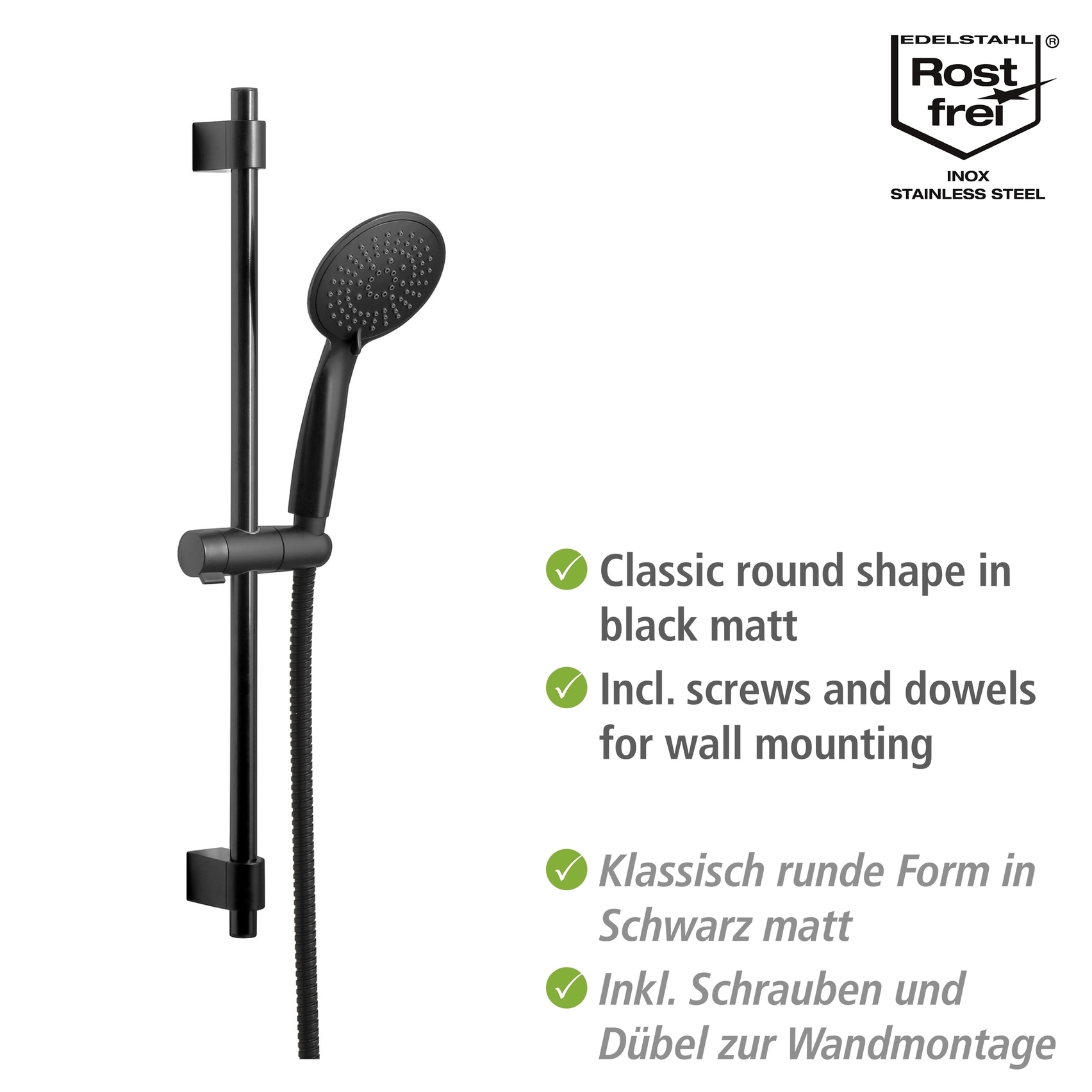 WENKO Duschstange »Young« Schwarz, Länge Stange: 66 cm